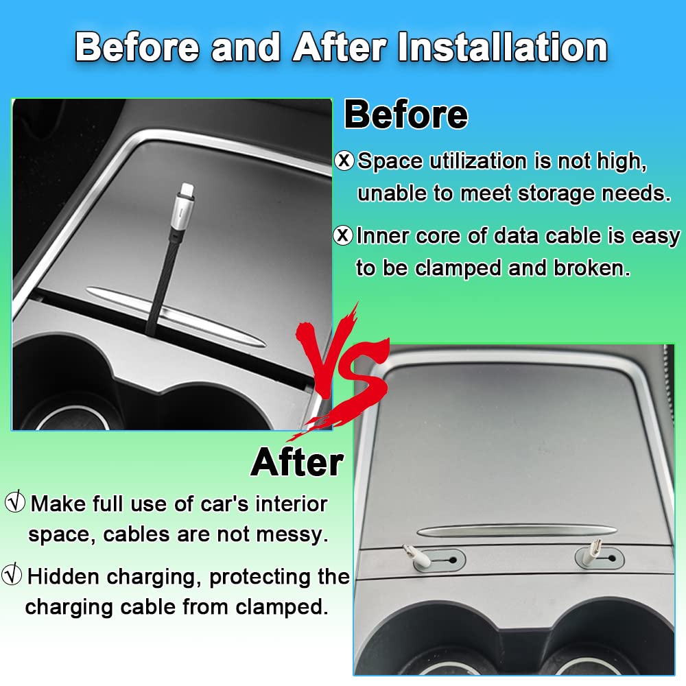 Carbar Tesla Usb Hub For Model 3 2021-2023, Model Y 2019-2023 Automotive Center Console Cable Organizer With Charging Cable Mana