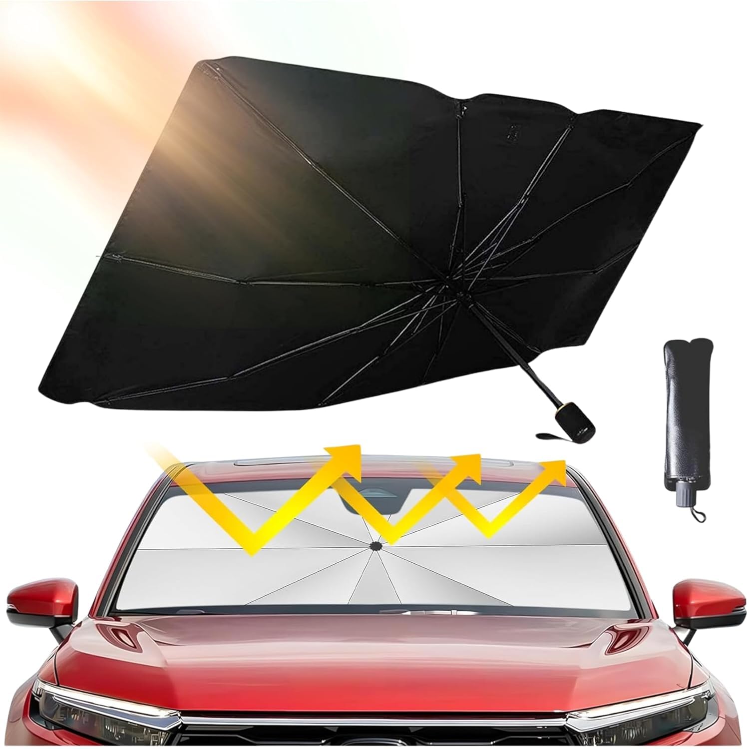 WOODONICK Car Windshield Cover, Foldable Umbrella Sun Shade for Front Window 3 Layers Sun Protection Reflective Full Cover Sun S