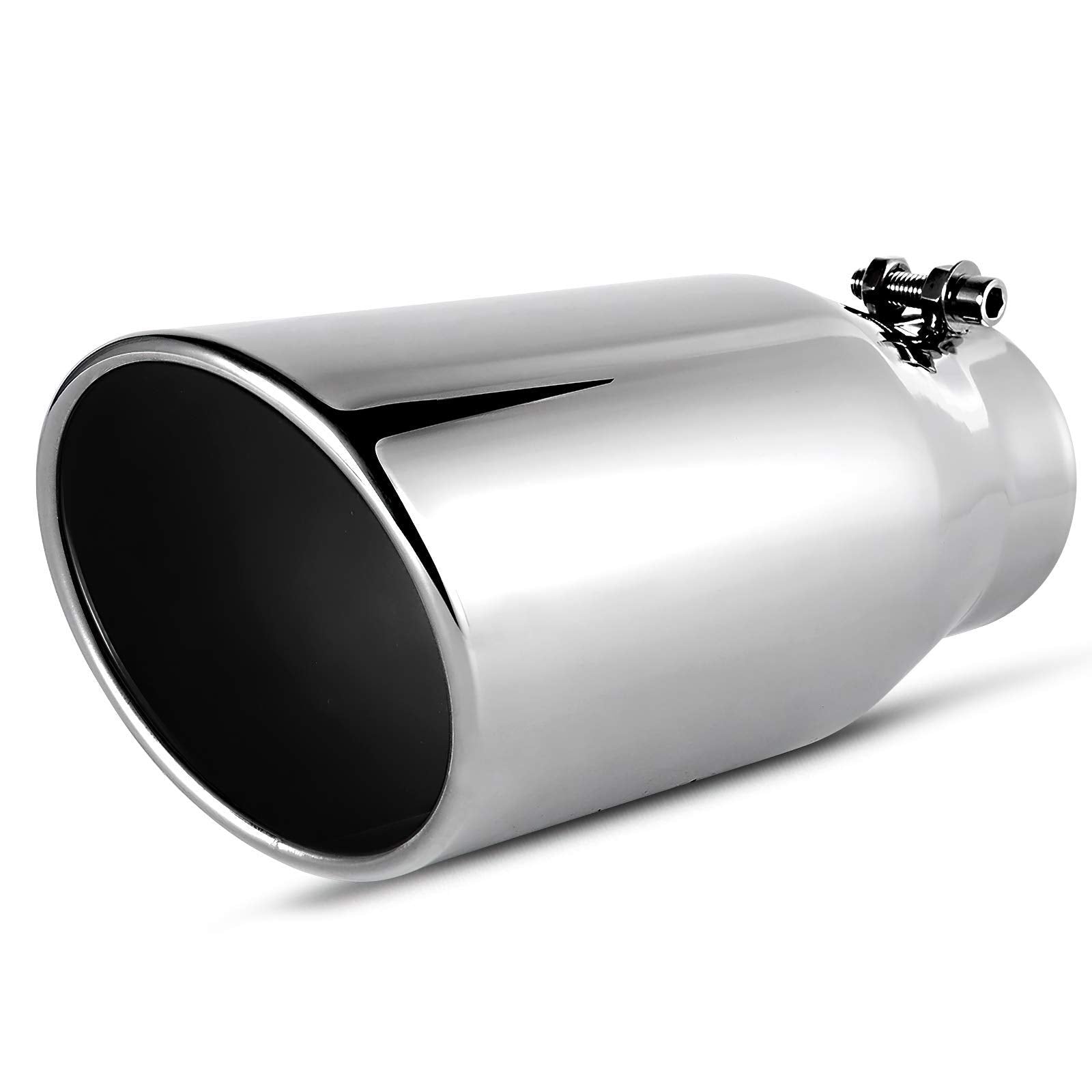 AUTOSAVER88 3.5 Inch Inlet Black Exhaust Tip, 3.5'' Inlet 5'' Outlet 12'' Overall Length Stainless Steel Exhaust Tips Chrome-Pla