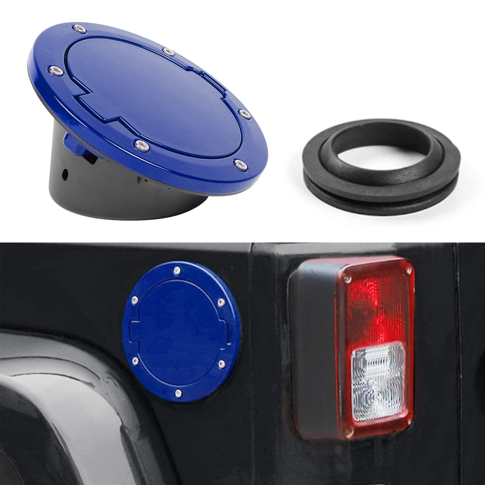 Jecar Jk Fuel Filler Cover Gas Cap Aluminum Alloy Gas Tank Door Exterior Accessories For Jeep Wrangler 2007-2018 Jk Jku, Blue