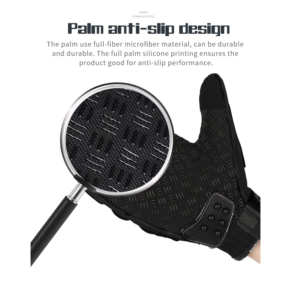 Motorcycle Gloves Air Flow Steel Knuckle Touchscreen BMX MX ATV MTB Motocross Dirt Bike Racing Downhill Tactical Gloves (Black,