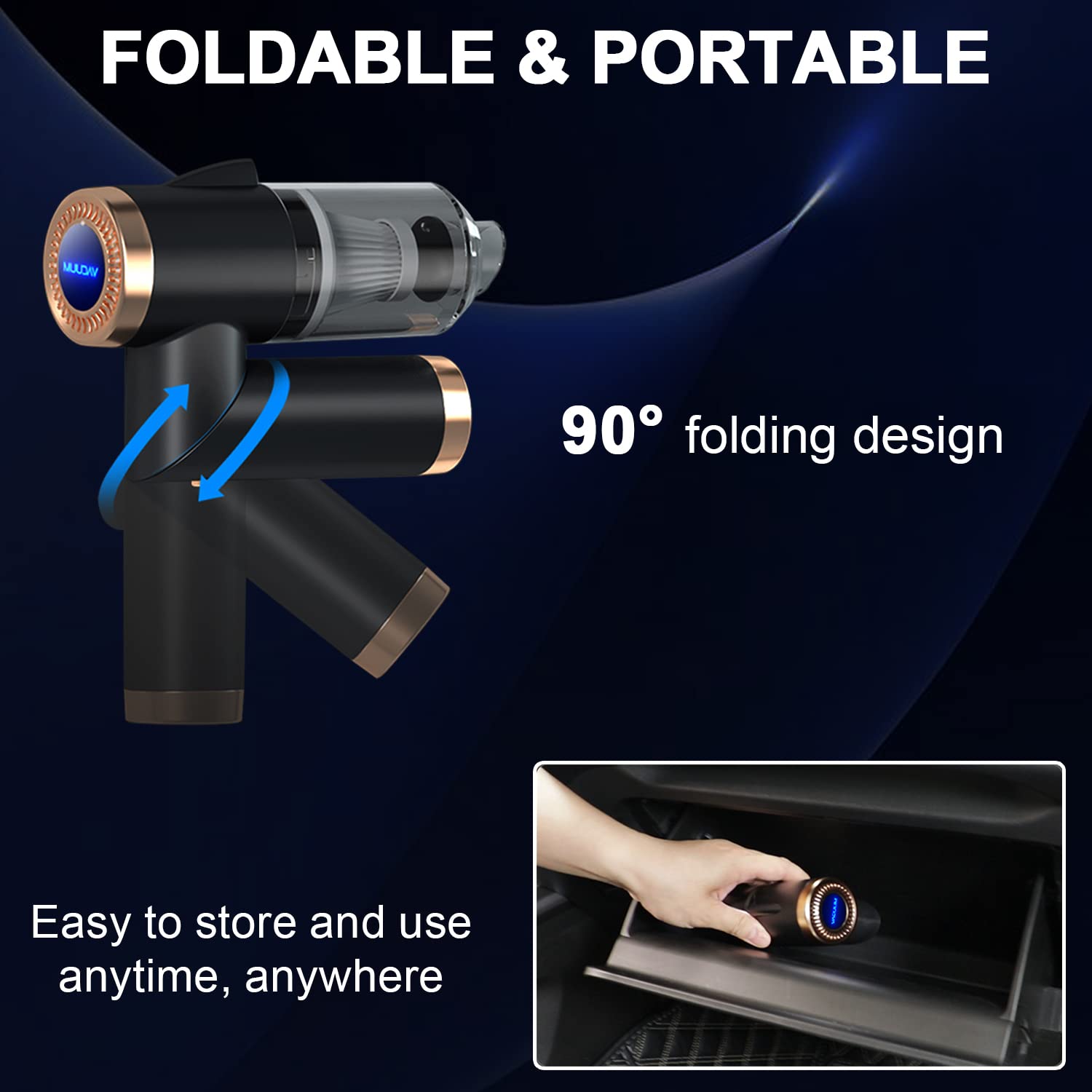 Koroick Wireless Handheld Car Vacuum Cleaner - 90° Foldable Portable Vacuum Cleaner For Car, 9000Pa Suction Cordless Car Vacuum, Rechargeable Mini Car Vacuum For Vehicle, Home And Office (Black)