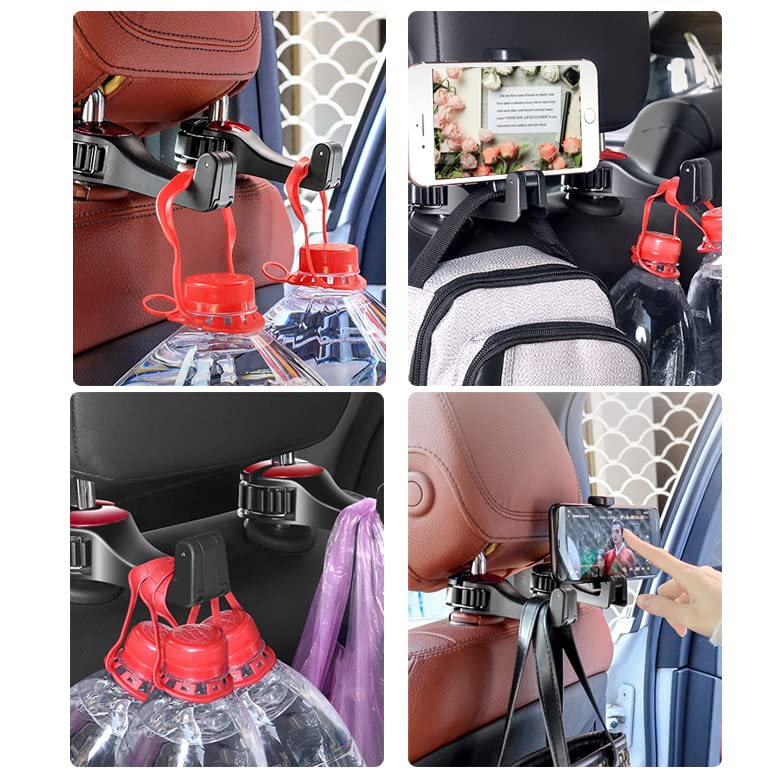 Udikefo Universal Car Vehicle Back Seat Headrest Mobile Phone Holder Hanger Holder Hook For Bag Purse Cloth Grocery (Red - 2 Pac