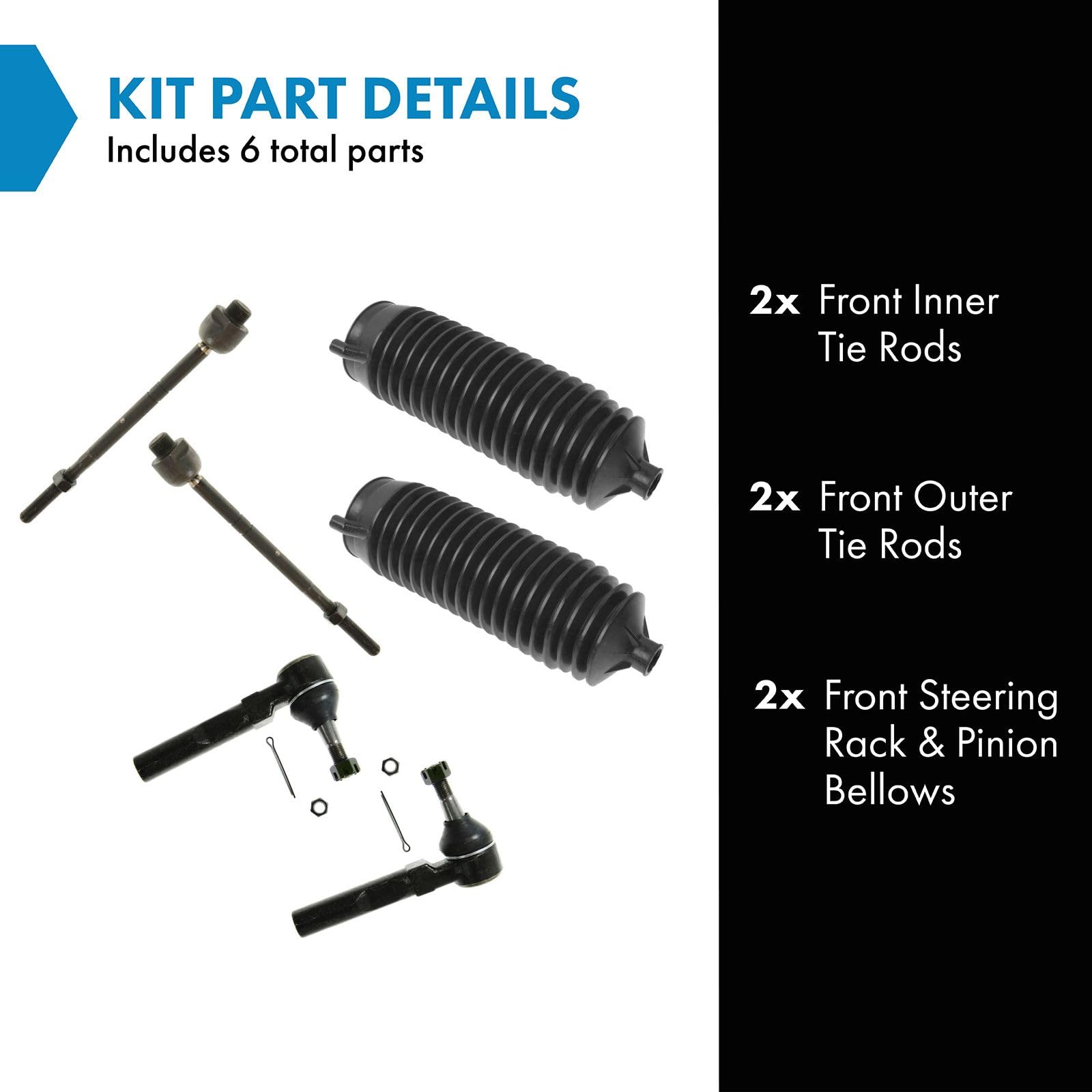 Trq Front Driver & Passenger Side Steering Kit Steering Rack & Pinion Bellow Tie Rod Compatible With 1999-2006 Chevrolet Silvera