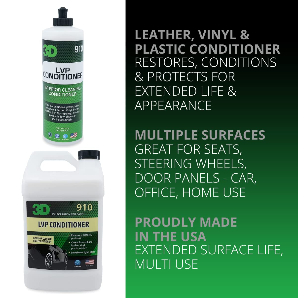 3D Leather, Vinyl & Plastic Conditioner - Restores, Conditions & Protects For Extended Life & Appearance - Great For Seats, Steering Wheels, Door Panels - Car, Office, Home Use 1 Gallon