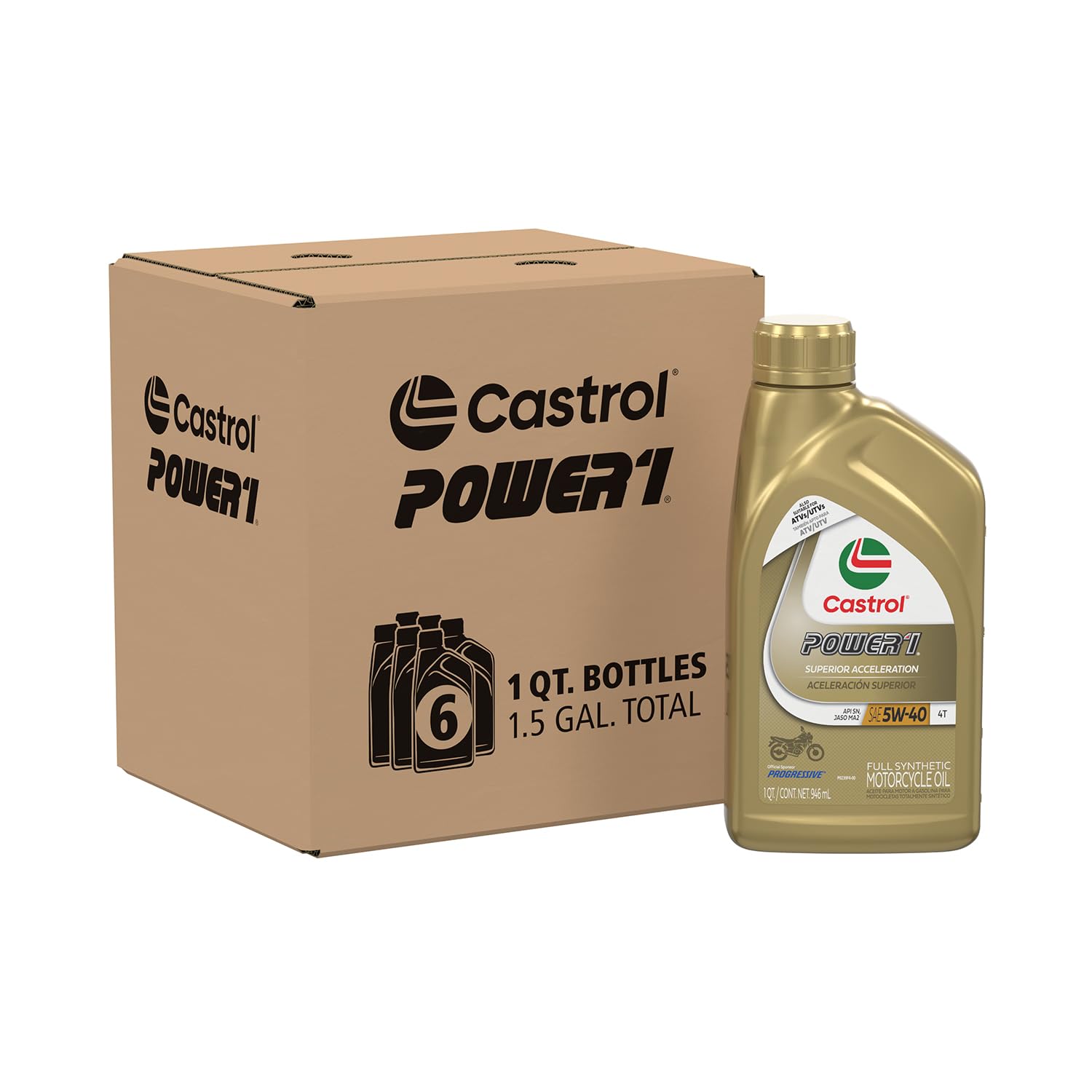 Castrol Power1 4T 5W-40 Full Synthetic Motorcycle Oil, 1 Quart, Pack Of 6