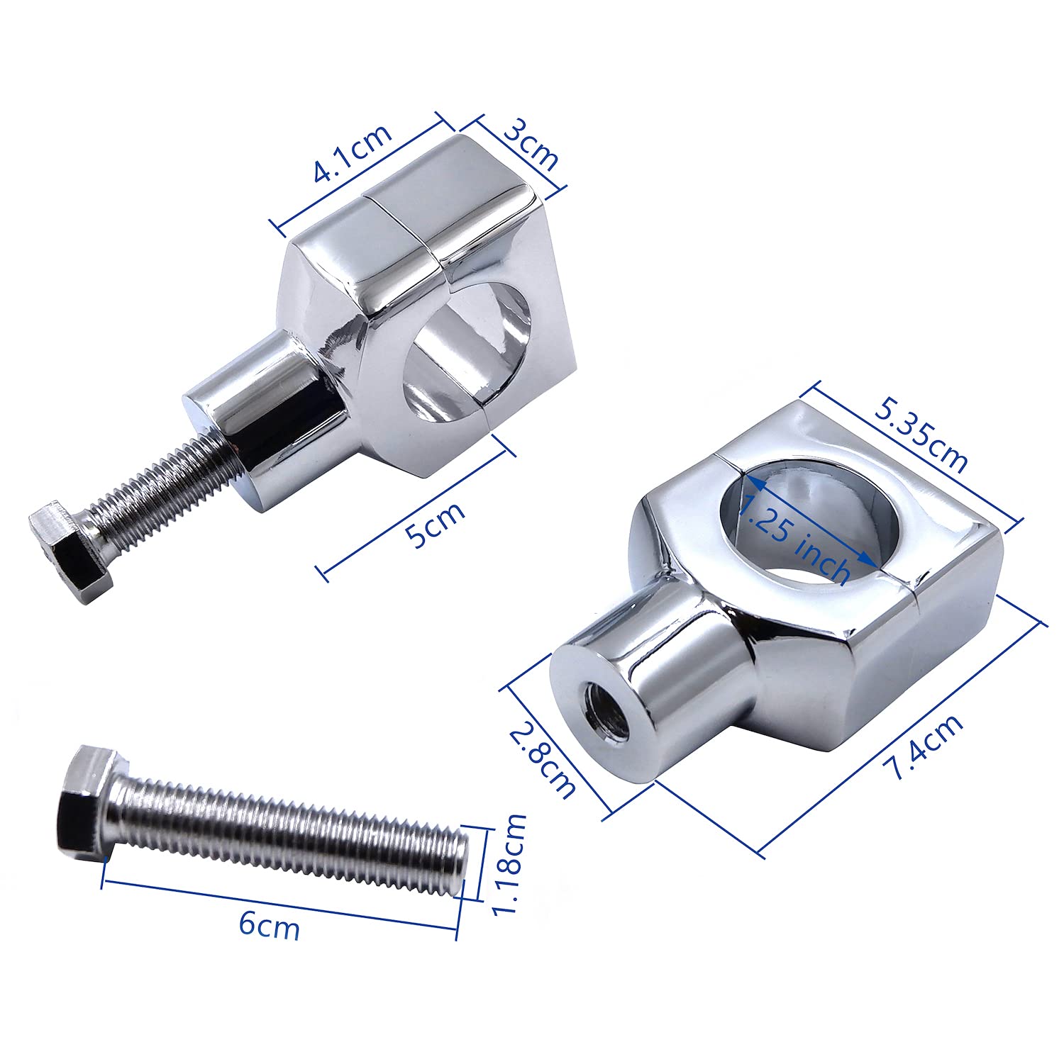 HongK- Chrome 1.25'' Motorcycle 31.25mm Handlebar Riser Clamp Compatible with H-D Cruisers Choppers [P/N: MT030-008-1.25'']