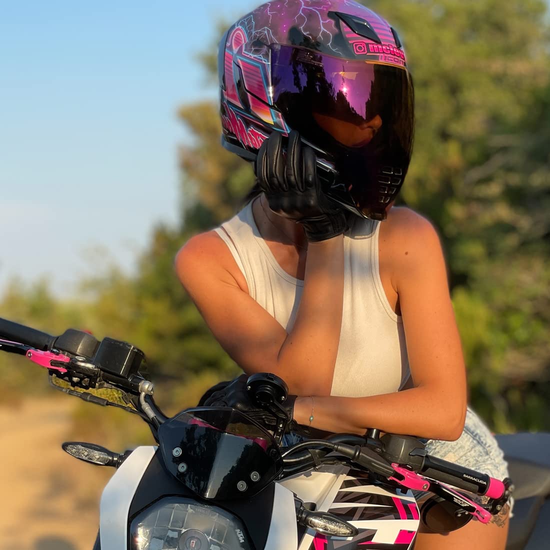 Harssidanzar Leather Motorcycle Gloves Women,Womens Motorcycle Gloves Riding Gloves Driving Glove For Women, Motorbike Gloves,Powersports Gloves Touchscreen Gl016,Black,Size Xl