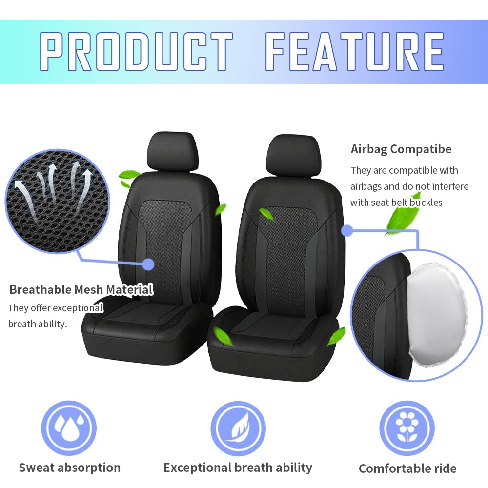 4PCS Cooling Car Seat Covers,Breathable Front Seat Covers with Mesh Construction and Foam Padding,Car Seat Protector to Reduce B