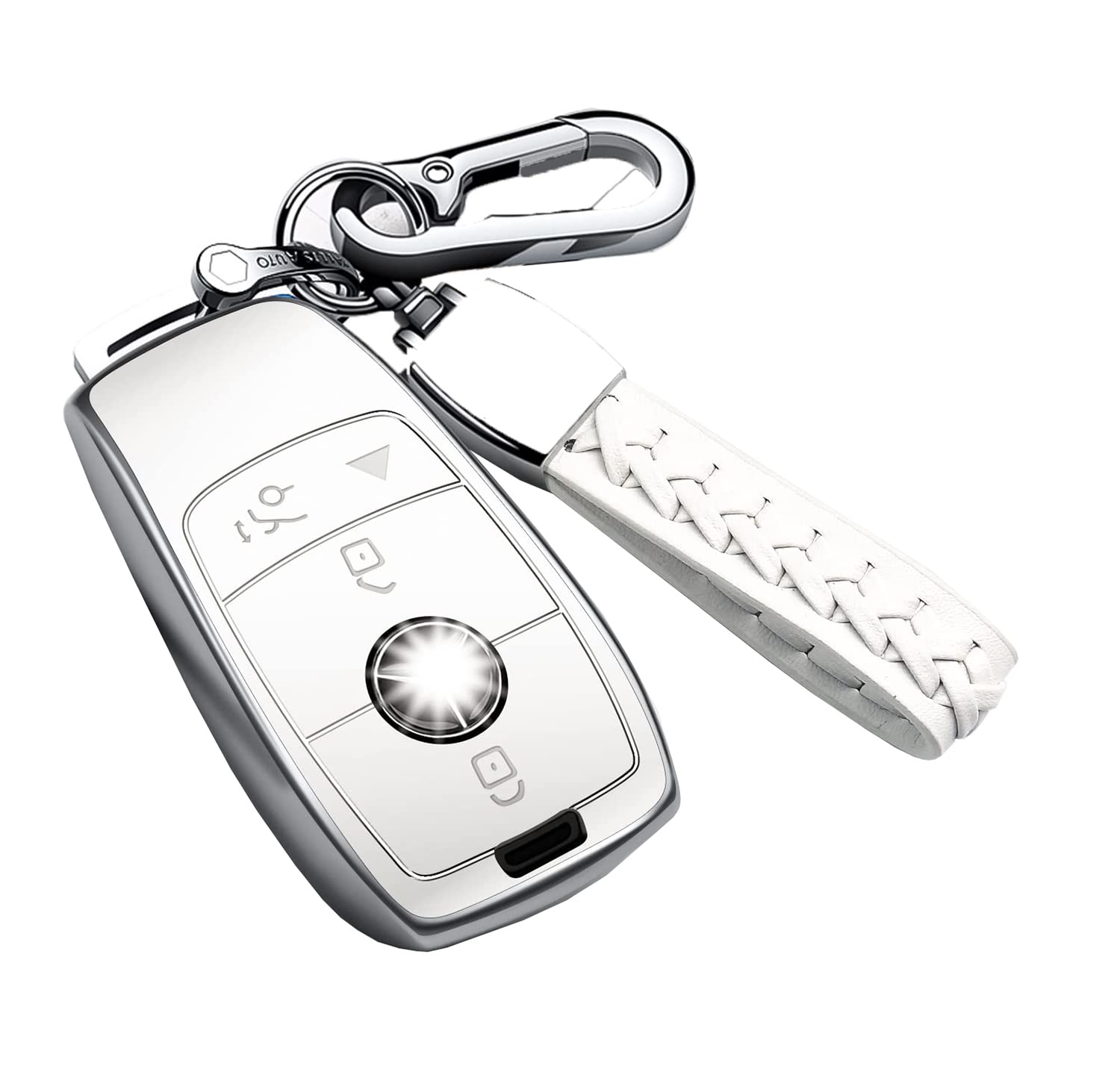 Autophone Compatible With Mercedes Benz Key Fob Cover With Keychain,Soft Tpu 360 Degree Protection Key Case For 2019-2021 A-Class C-Class G-Class 2017-2020 E-Class S-Class (White)