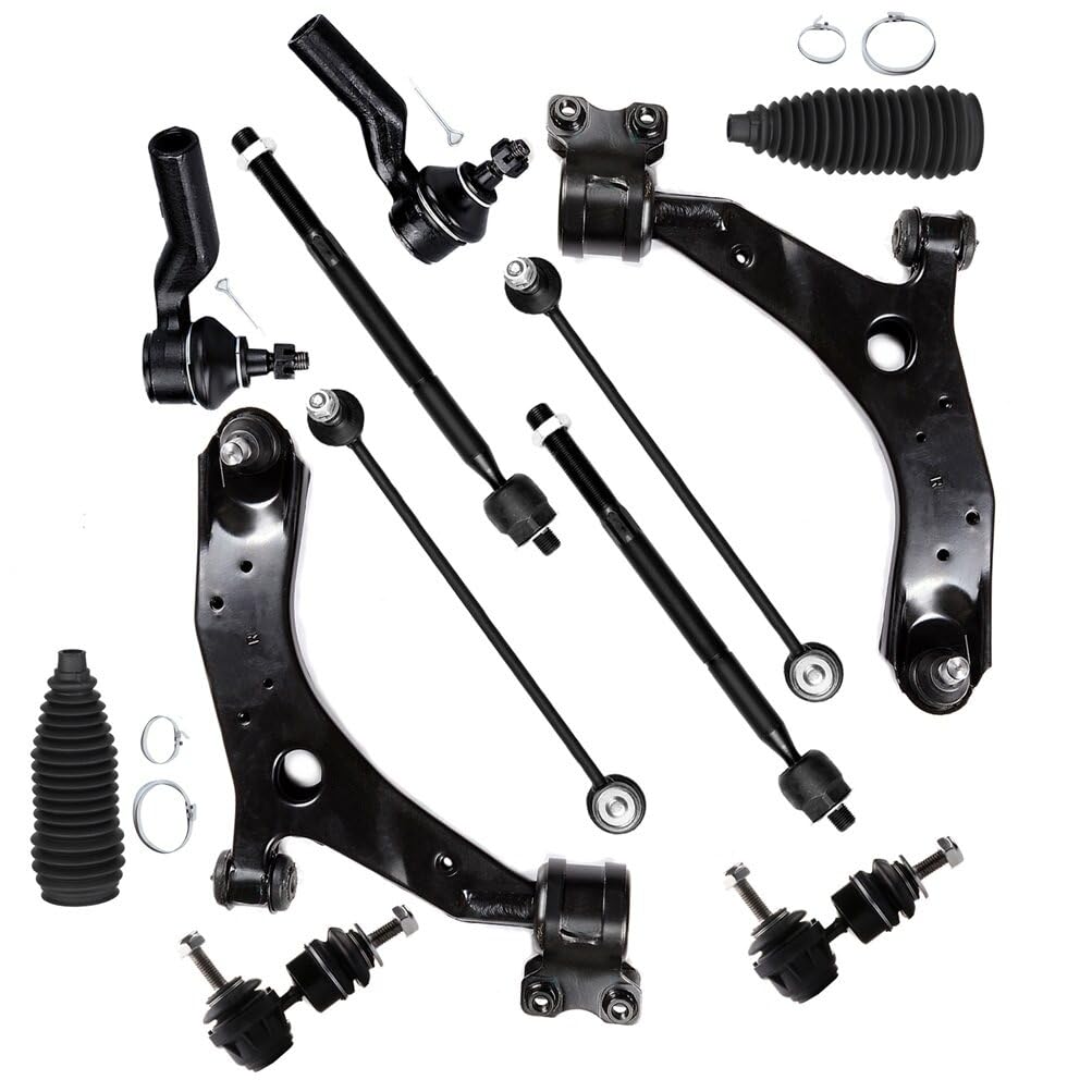 Scitoo 12Pcs Suspension Kit Front Lower Control Arm And Ball Joint Outer Inner Tie Rod End W/Boot Sway Bar End Link Replacement For 2004-2009 For Mazda 3 2006-2010 2012-2017 For Mazda 5
