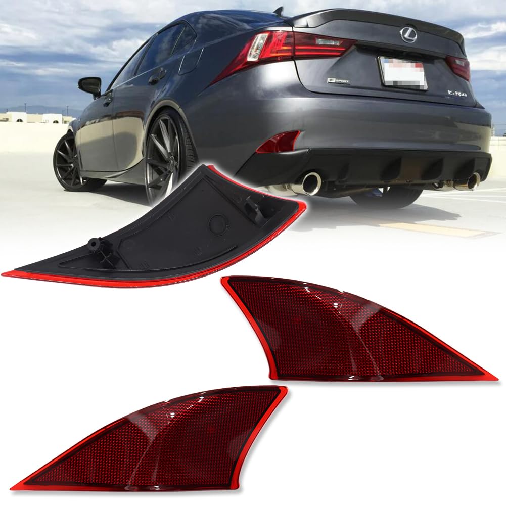 Kenrtir Red Lens Rear Bumper Reflector Light Lenses Housing Assembly Compatible With 2014-2020 Lexus Is Is250 Is300 Is350 Is200T Is-F