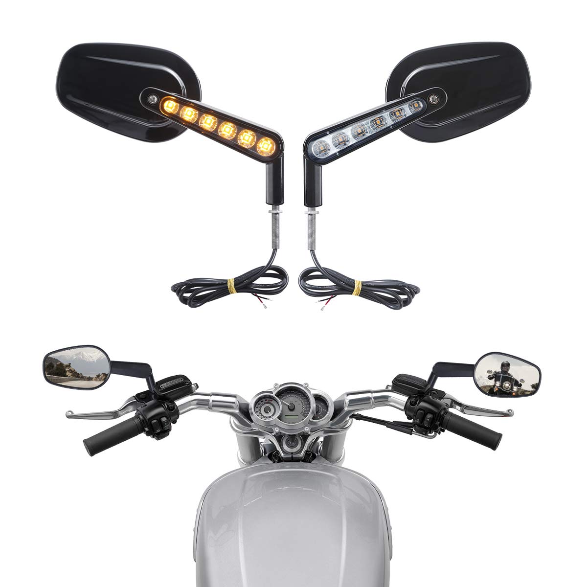 Slmoto Black Rear View Mirrors Muscle Led Turn Signal Fit For Harley Davidson Vrod V-Rod Vrscf 2009 2010 2011 2012 2013 2014 201