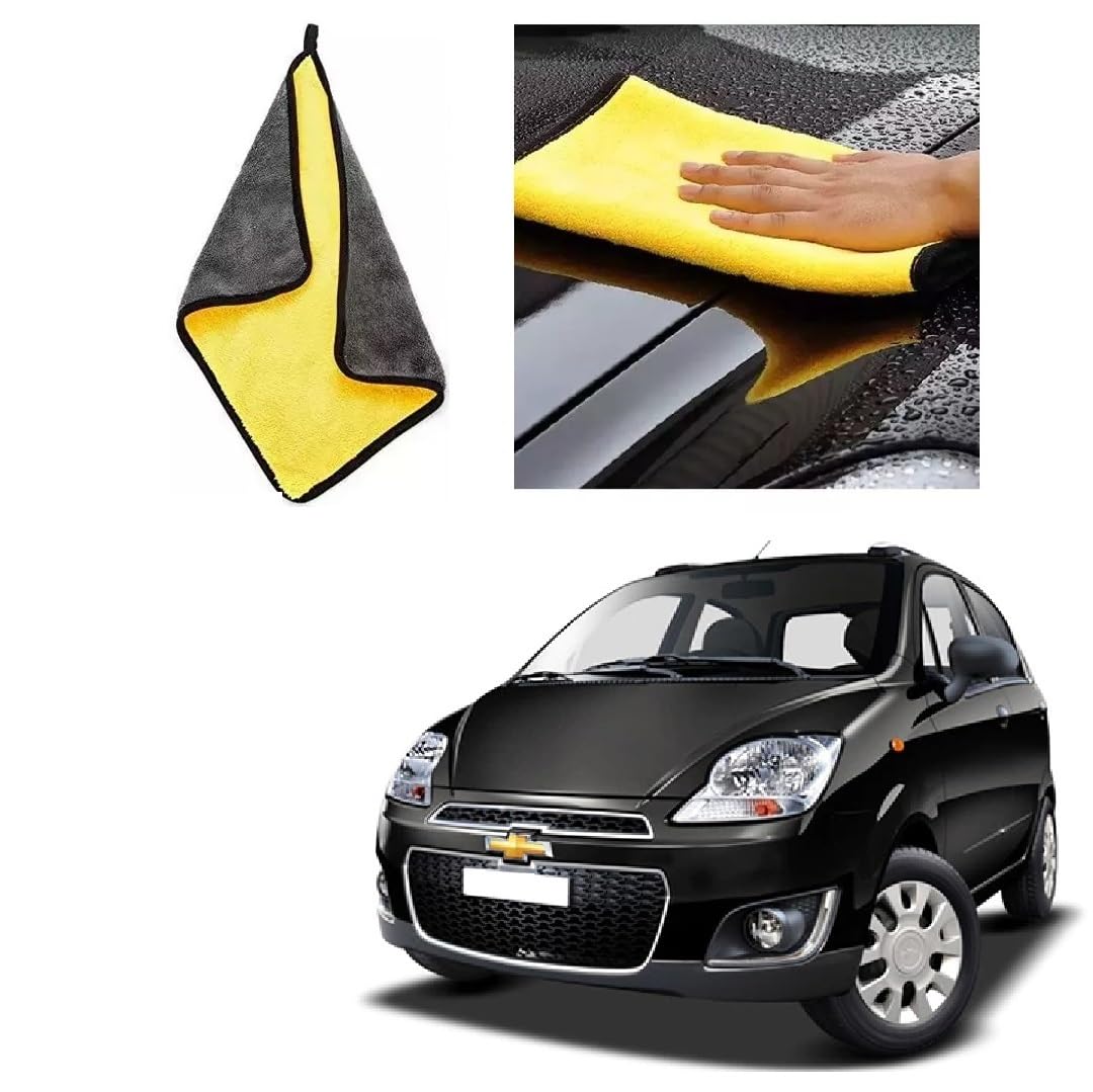 Car Cleaning and DetailingDual Sided Microfiber Cloth 600 GSM 40cm x 40cm (Pack of 2) Suitable for Chevrolet Spark Type 2