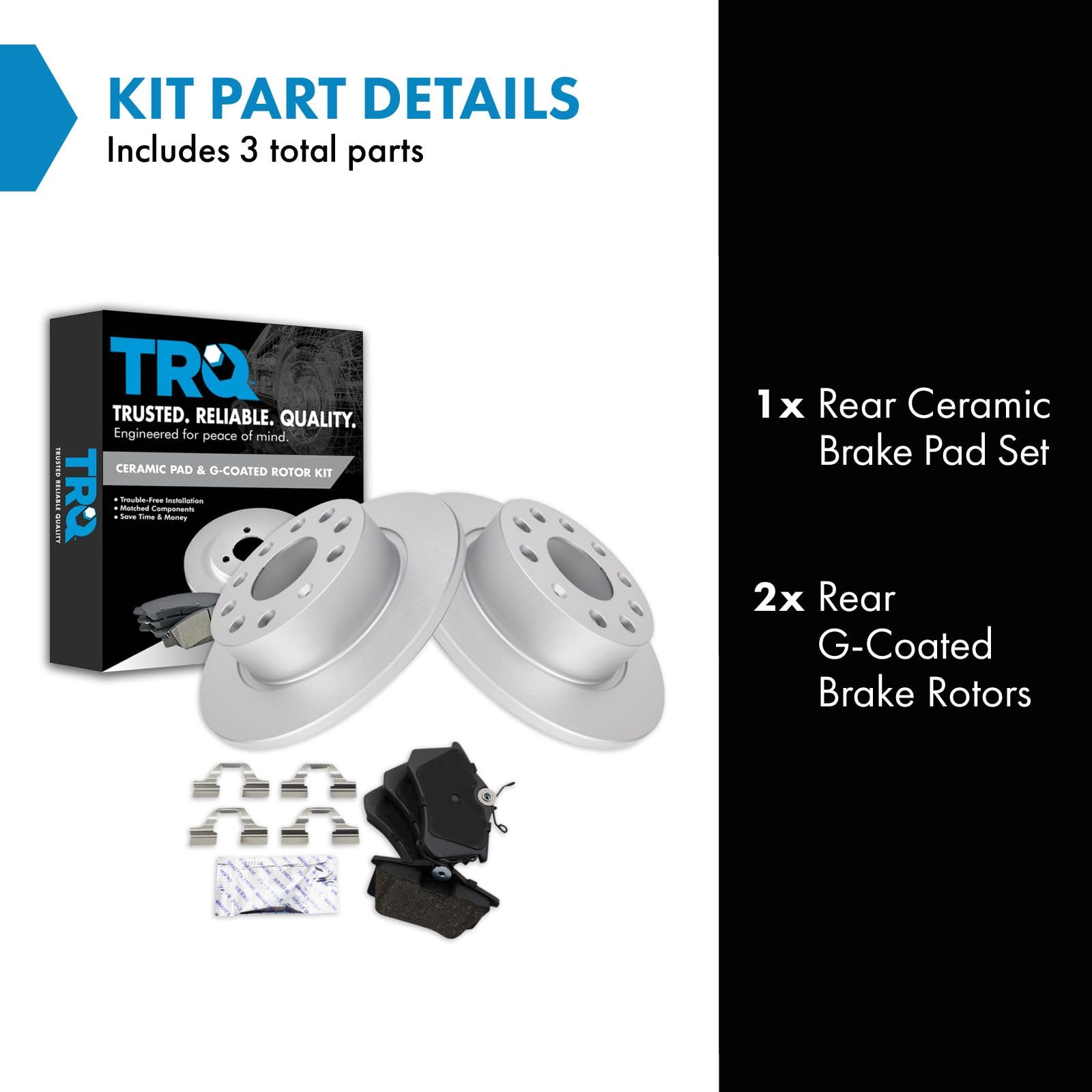 Trq Rear Brake Pad & Rotor Kit Brake Pads Brake Rotor Ceramic Premium G-Coated Compatible With 2010-2013 Audi A3 2013-2019 Volks