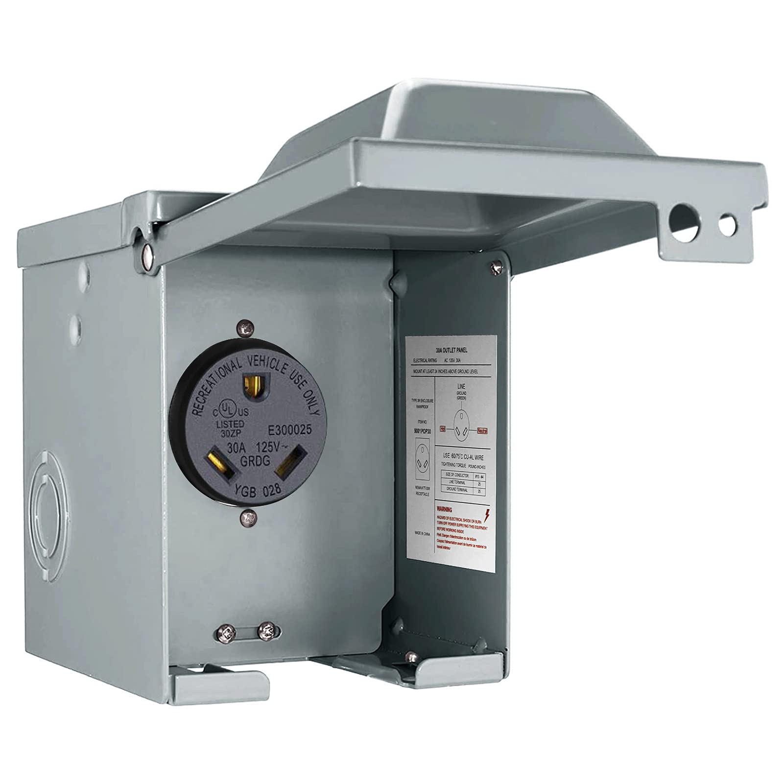 30 Amp 125 Volt RV Power Outlet Box, Enclosed Lockable Weatherproof NEMA TT-30R Outdoor Electrical Receptacle Panel, 30 Amp RV R