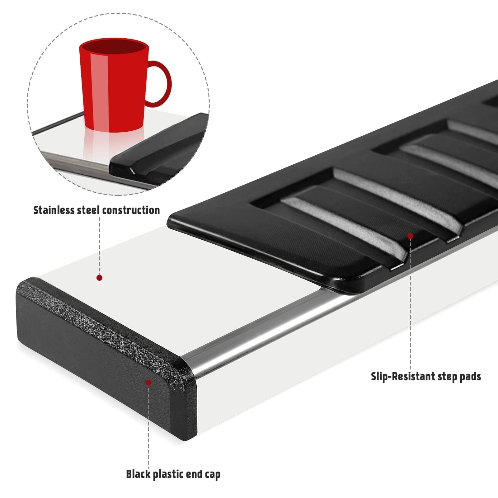 Pz 6'' Double Cab Running Boards For 2007-2018 Chevy Silverado/Gmc Sierra 1500, 2007-2019 For 2500Hd 3500Hd 2019 Ld Mirror Stain