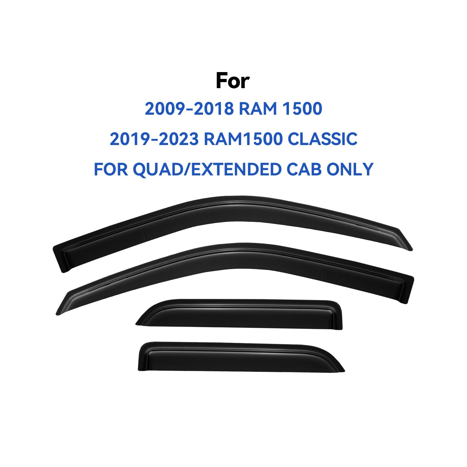 Window Visors Rain Guards For 2009-2018 Dodge Ram 1500 Quad Cab, Out-Channel Window Vent Wind Deflectors Visors Shades For 2019-