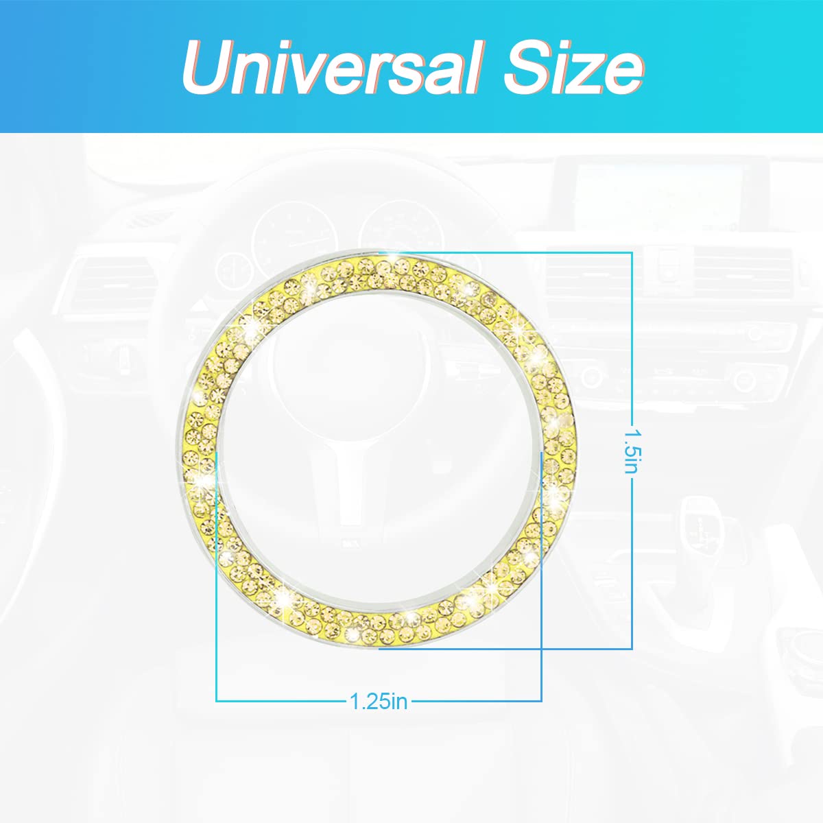 Aukepo Car Bling Crystal Rhinestone Engine Start Ring Decals, 2 Pack Car Push Start Button Cover/Sticker, Key Ignition Knob Blin