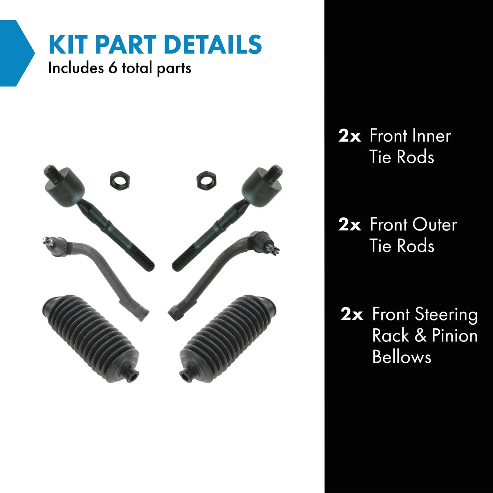 Trq Front Steering Kit Steering Rack & Pinion Bellow Tie Rod Compatible With 2012-2017 Hyundai Azera 2011-2013 Sonata 2014-2016