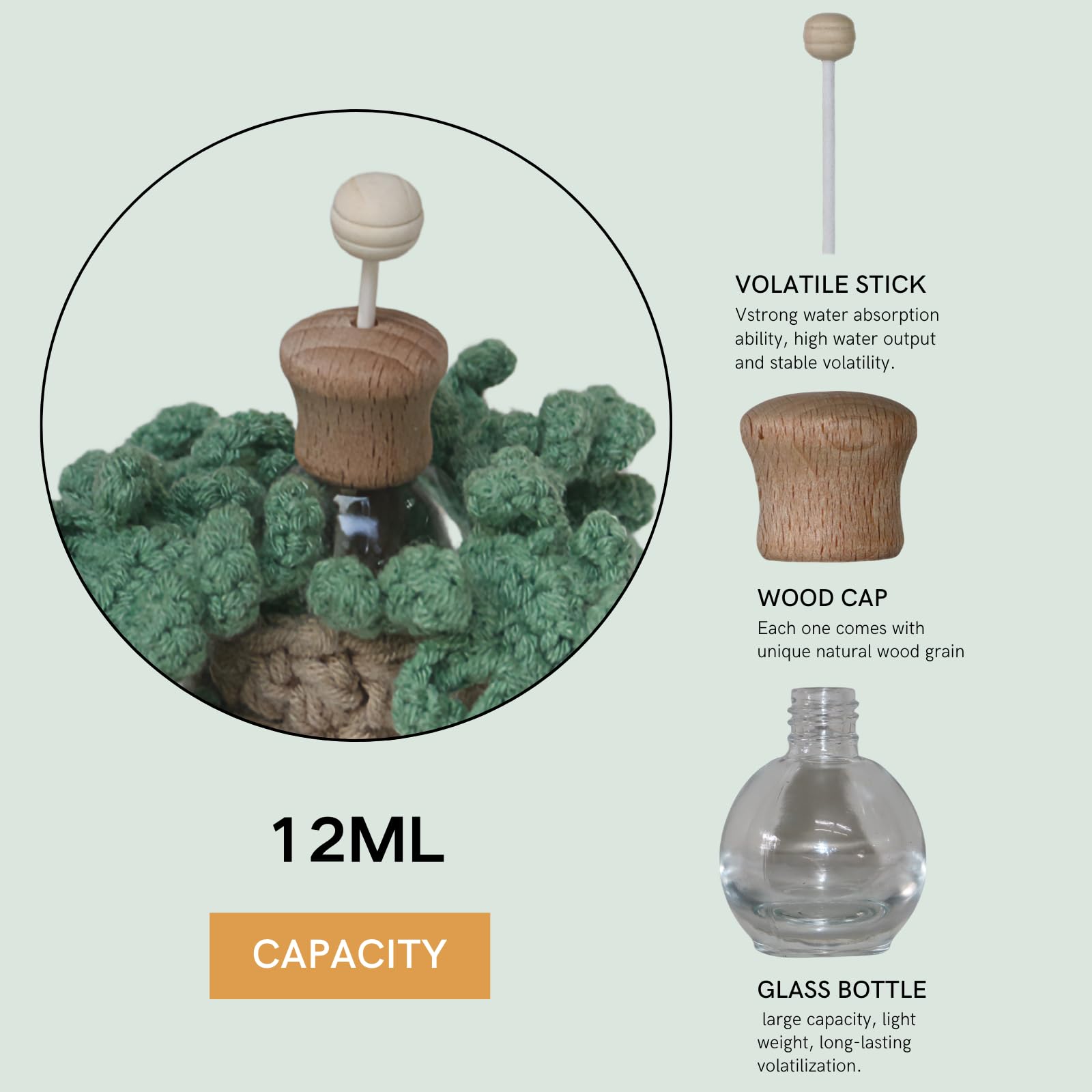 Crochet Car Air Freshener,12Ml Empty Refillable Car Diffuser Bottle With Cute Potted Plants Car Mirror Hanging Accessories Car A