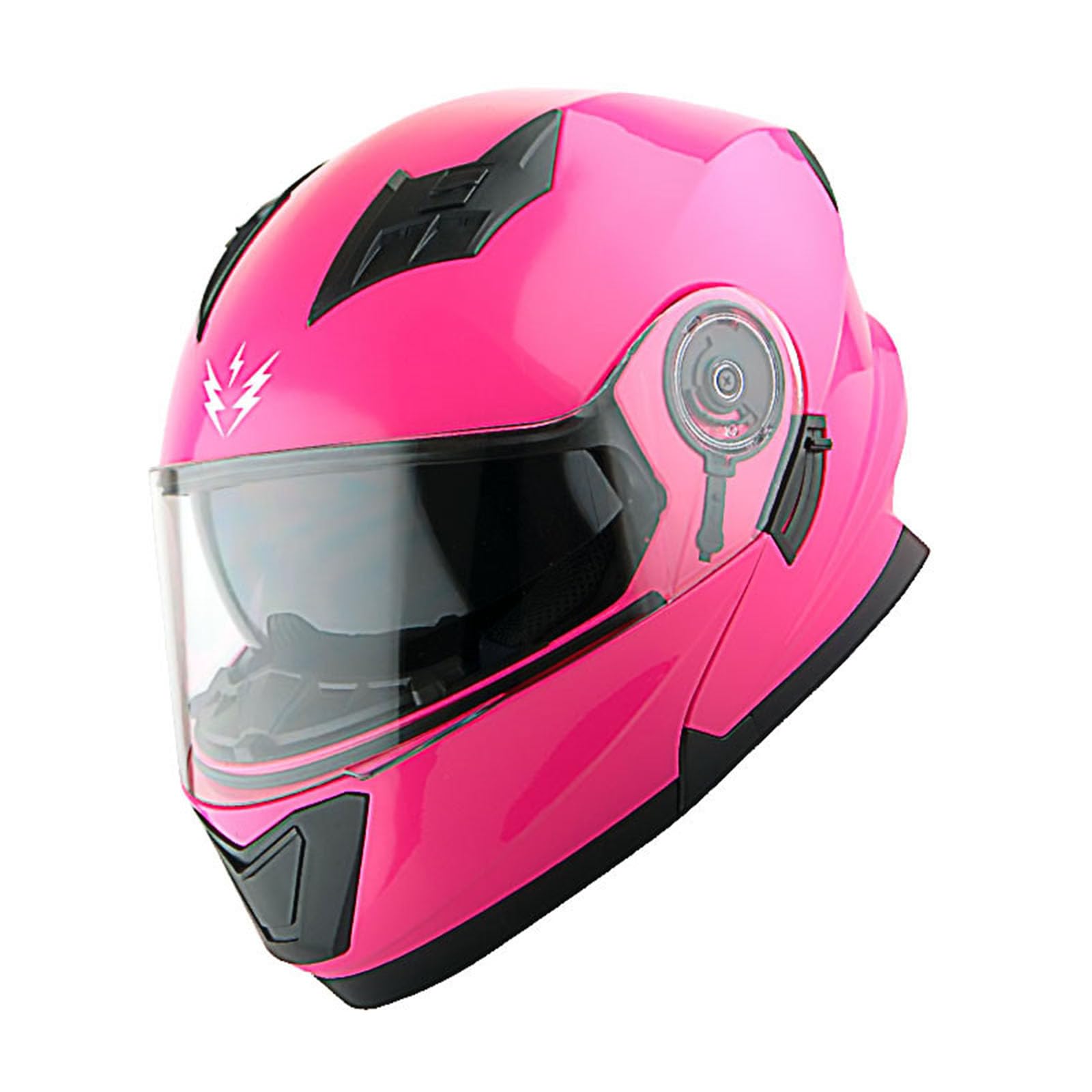 1Storm New Motorcycle Bike Modular Full Face Helmet Dual Visor Sun Shield With Rechargeable Led Tail Light: Glossy Pink