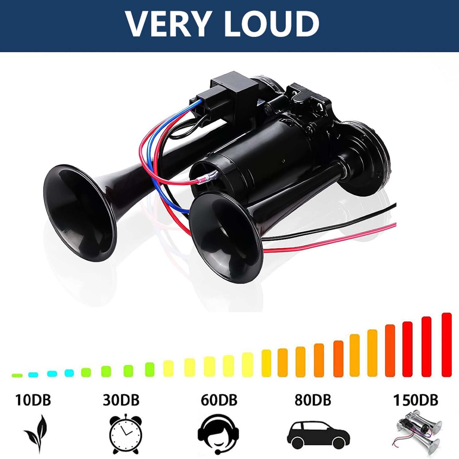 Horn Kit, 12V 150db Car Air Horn Super Loud 2 Trumpet Train Horn Kit with Compressor for Trucks Lorrys Trains Boats Jeep SUV or