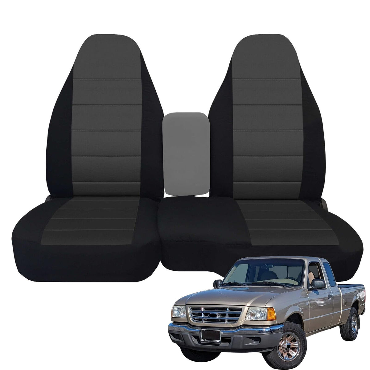 Custom-Fit Front Seat Covers Without Console Replace for 1998-2003 Ford Ranger Pickup 60/40 High Back Seats, Knitted Fabric Comp