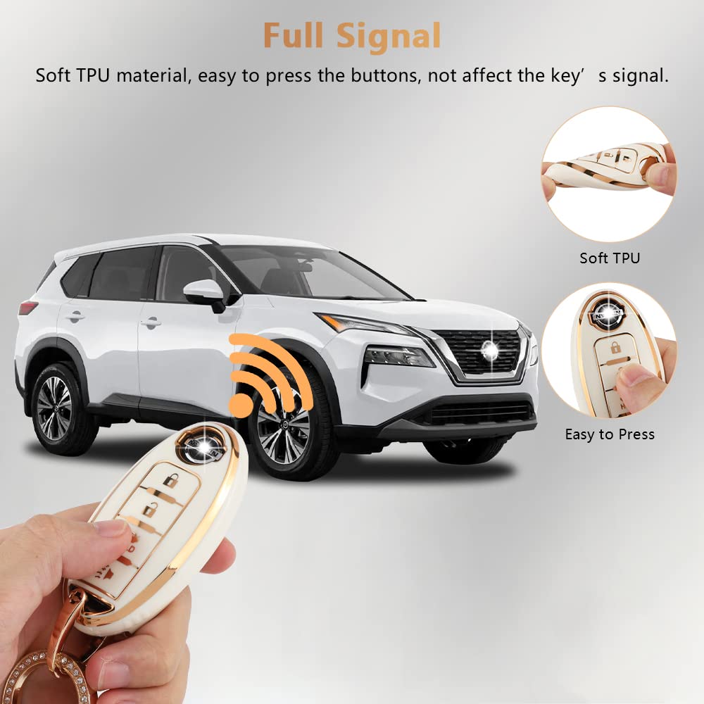 Pifoog For Nissan Key Fob Cover Tpu Soft Keychain Fit Nissan Altima Murano Sentra Rogue Armada Pathfinder 4 Button Smart Keys Case Protector Accessories Girly Cute