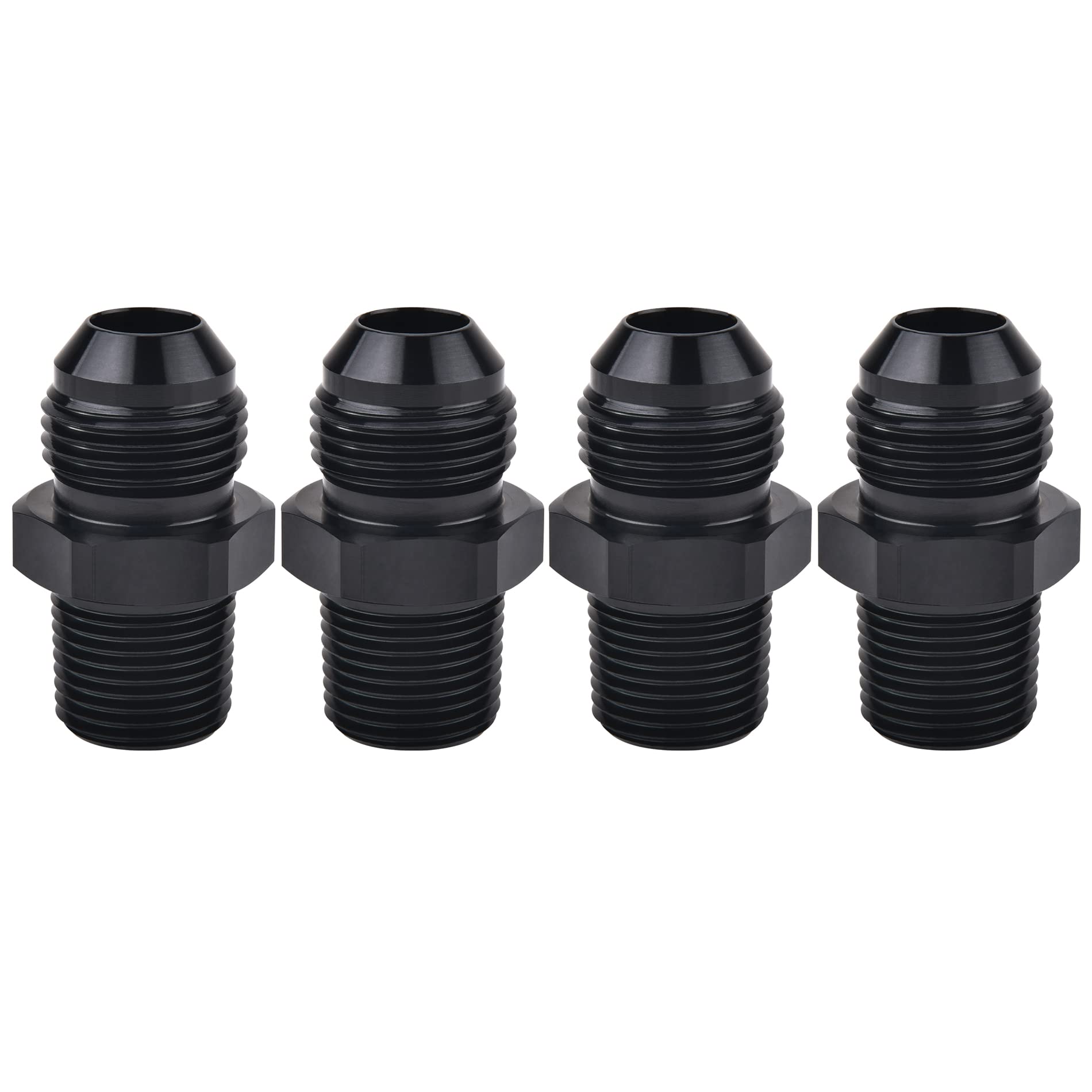 EVIL ENERGY 10AN Male Flare to 1/2'' NPT Pipe Fitting Adapter Aluminum Straight Black 4PCS