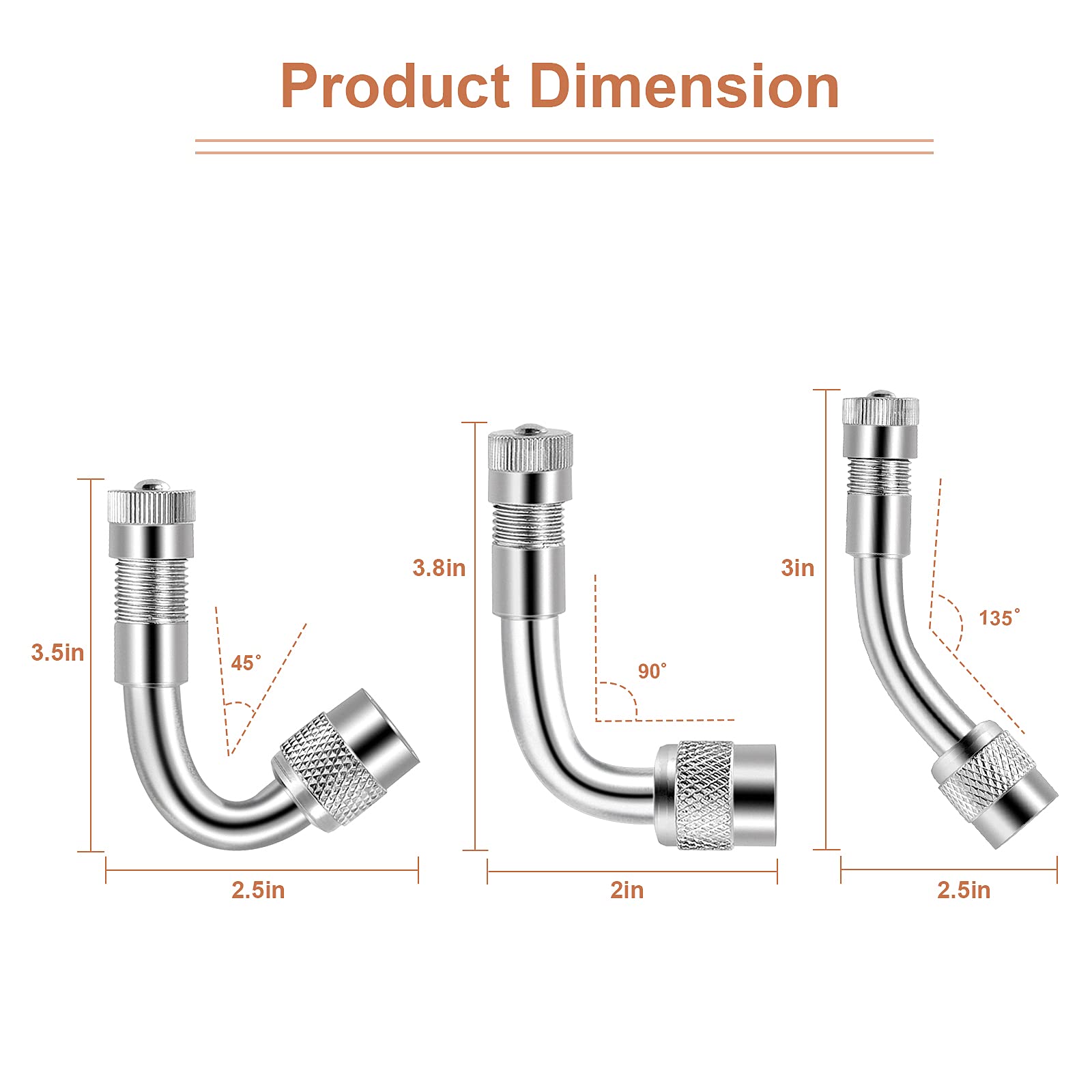 Valve Stem Extenders,4Pcs 7Inch/180Mm Dual Flexible Stainless Steel Braided Valve Stem Extensions,6Pieces 45 90 135 Degree Brass Valve Adaptors For Car Truck Motorhome Trailer Rv Trailer Vehicle