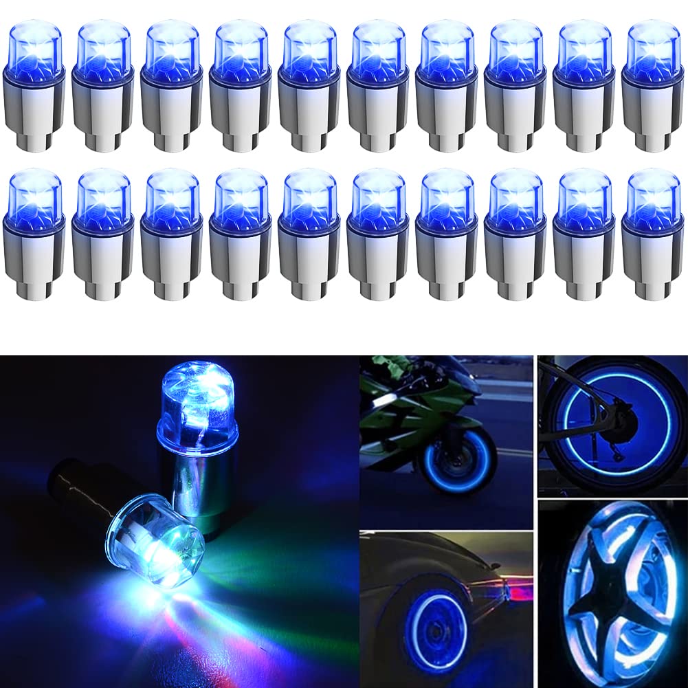 Jhmuern 20Pcs Led Wheel Light, Car Tire Valve Lights, Waterproof Tire Valve Caps Neon Light For Car Bike Motorcycle (Blue)