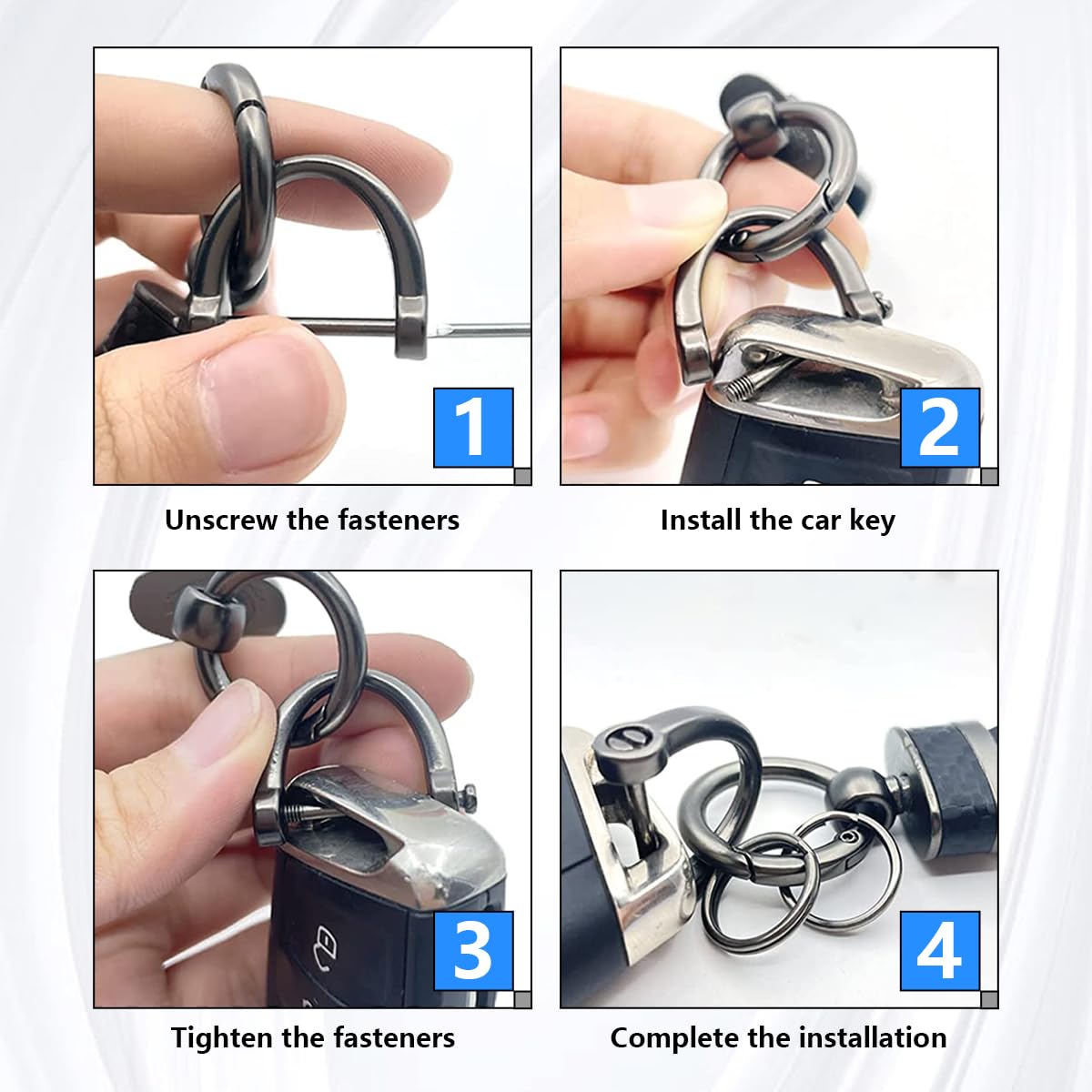 Kewucn Carbon Fiber Style Car Key Chain, Microfiber Leather Keychain, 360 Degree Rotatable Anti-Lost D-Ring Key Fob Holder (Blac