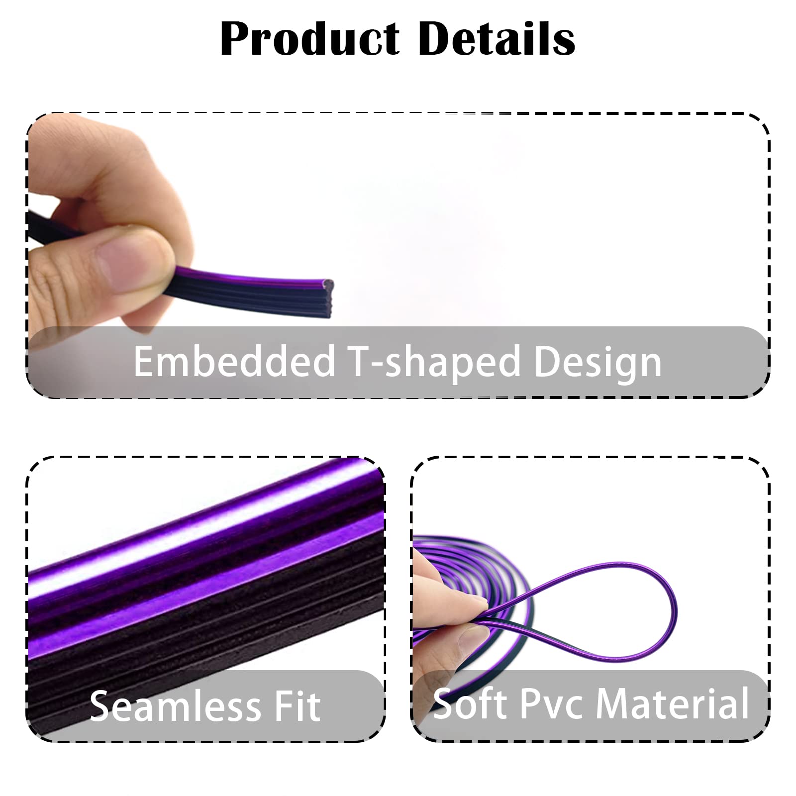 Car Interior Trim Strips,Universal 33Ft Car Electroplating Decoration Styling Door Dashboard, Flexible Interior Trim Accessories With Installing Tool(Purple)