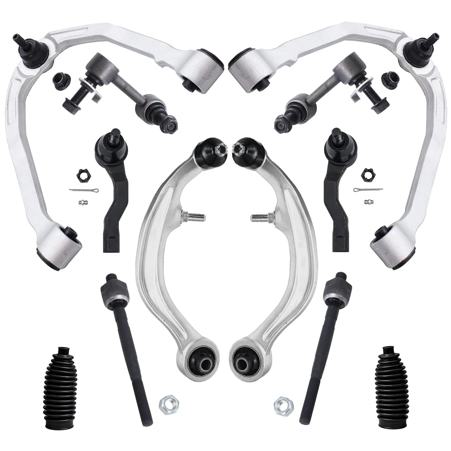 Detroit Axle - RWD Front 12pc Control Arms Kit for 03-07 INFINITI G35, 03-09 Nissan 350Z, 4 Control Arms 4 Tie Rods 2 Sway Bars 
