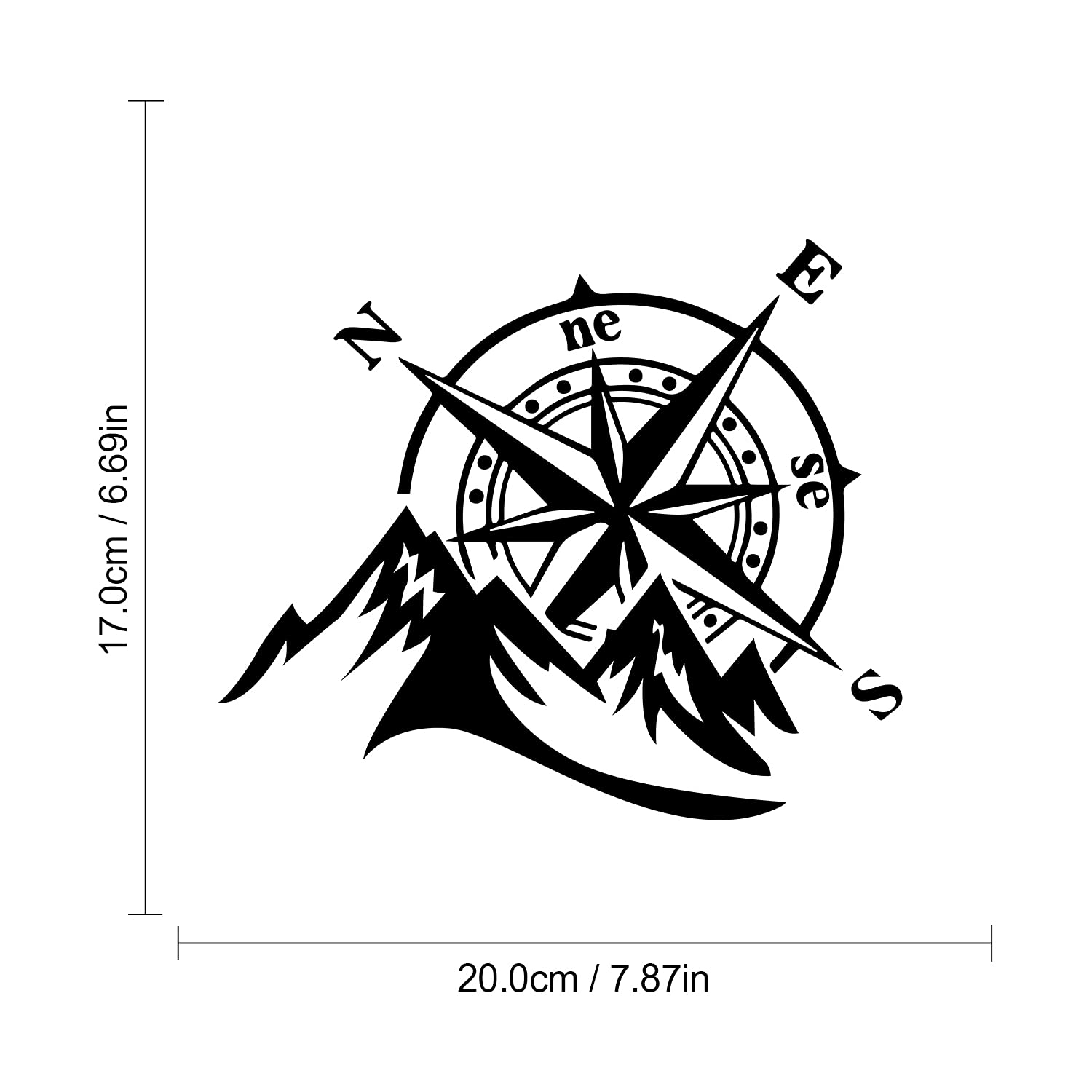 Dreothy 2Pack Mountain Compass Vinyl Decal Sticker,Outdoor Waterproof Adventure Car Stickers and Decals Car Window Decals Vinyl