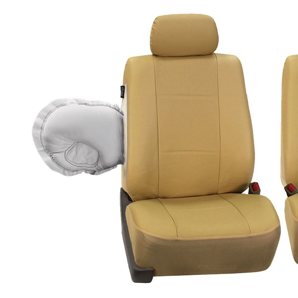 Fh Group Car Seat Cover Beige Full Set Deluxe Leatherette Protector Interior Accessories Universal Fit Full Set - Airbag Compati