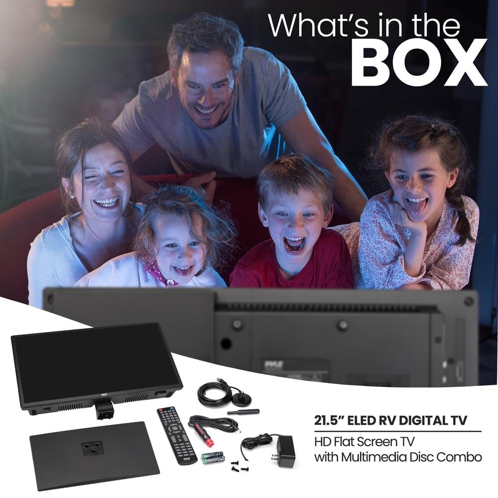 Pyle 21.5 Inch 1080p LED RV Television - Slim Flat Screen Monitor FHD Small TV w/HDMI, RCA, Multimedia Disk/DVD Combo, 12/24 Vol