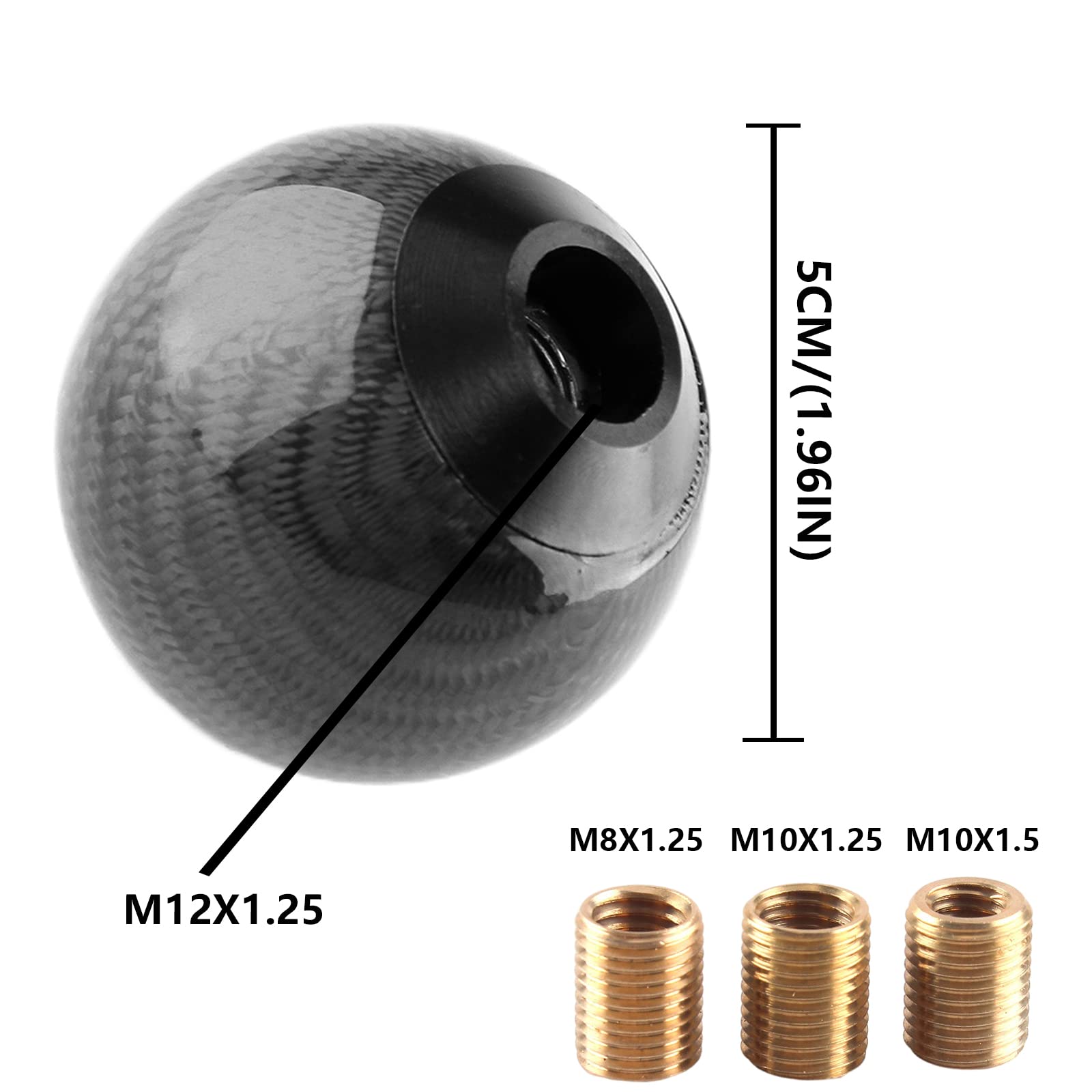 Yiuiy Round Ball Shift Knob 5 6 Speed Carbon Fiber Gear Shifter Knob For Manual Automatic Vehicles With Adapters M12X1.25 M8X1.2