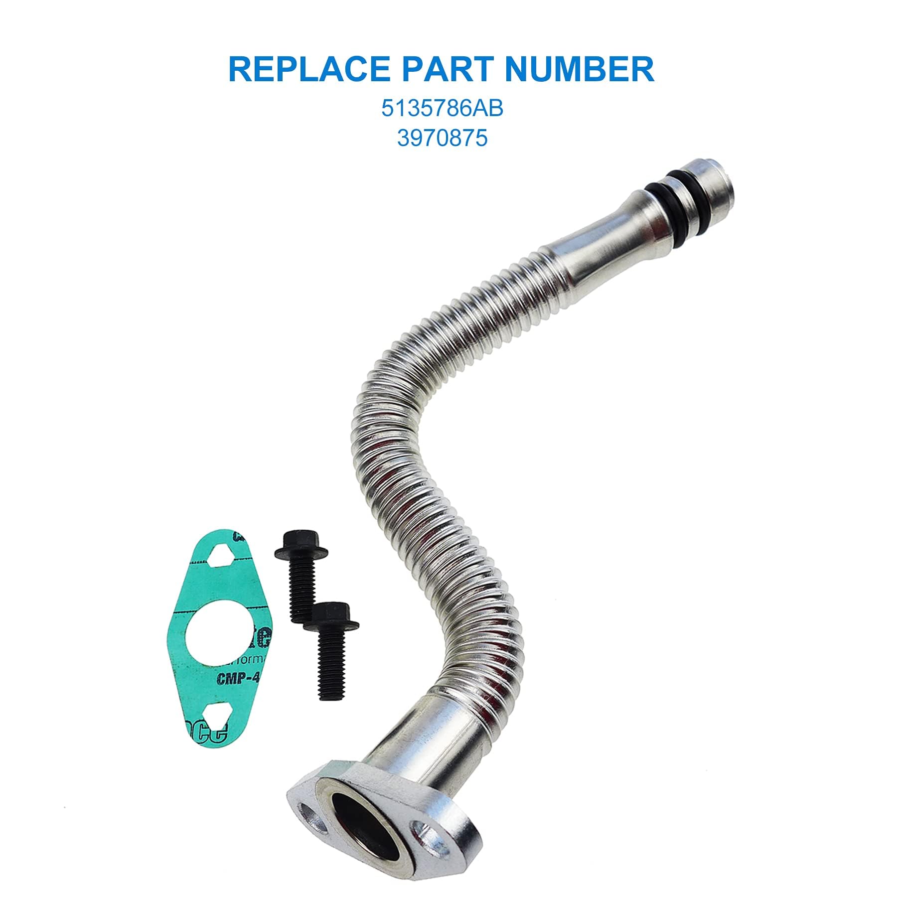 5.9L Oil Return Drain Line, 5135786Ab, 3970875, Turbo Oil Return Pipe Tube For Dodge Cummins 5.9L Diesel 2004 2005 2006 2007, Engine Turbocharger Oil Return Hose Line
