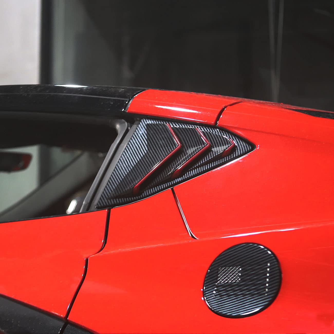 Carbon Fiber Side Window Louvers Air Vent Shades Cover Trim For Chevrolet Corvette C8 Coupe 2020-2022 (Carbon Fiber-Red Line)