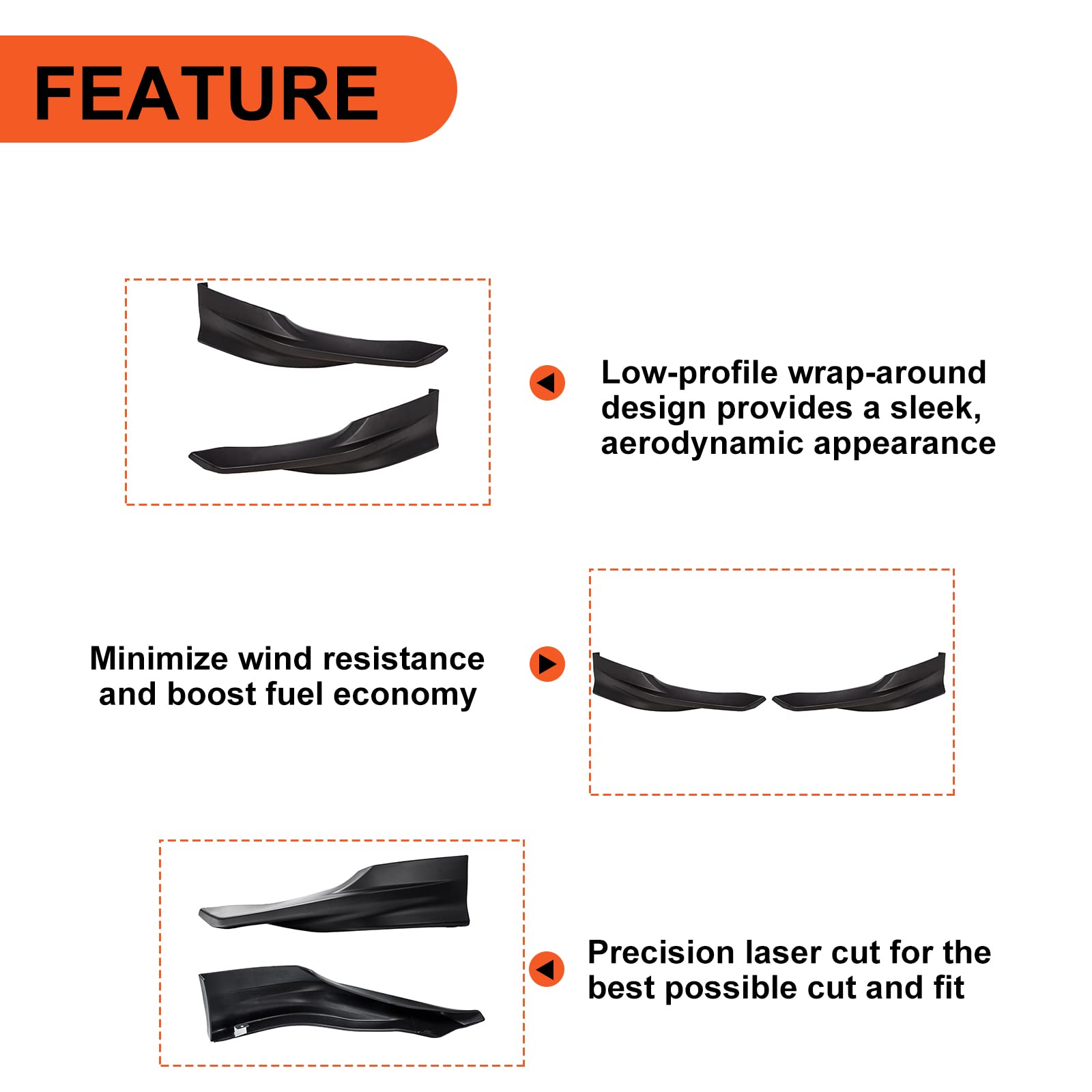 ECOTRIC Front Bumper Spoiler Lip Compatible with 2014-2015 Honda Civic 2DR Coupe HFP Style 2Pcs Painted Black