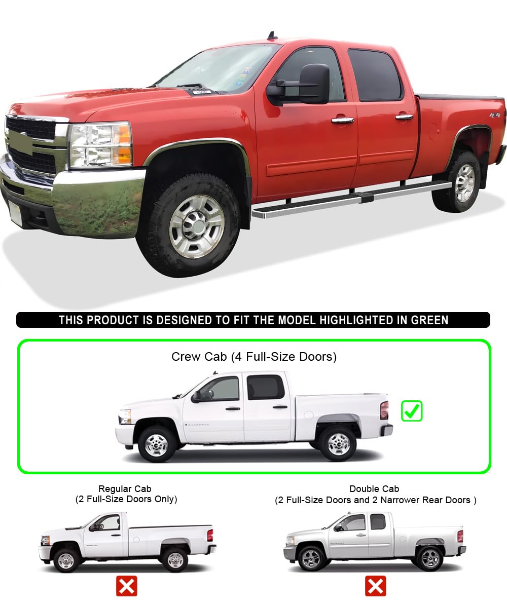 APS Running Boards (Side Bars Side Steps) Compatible with Chevy Silverado GMC Sierra 1500 2001-2013 Crew Cab 6.5ft Bed & 2500 35