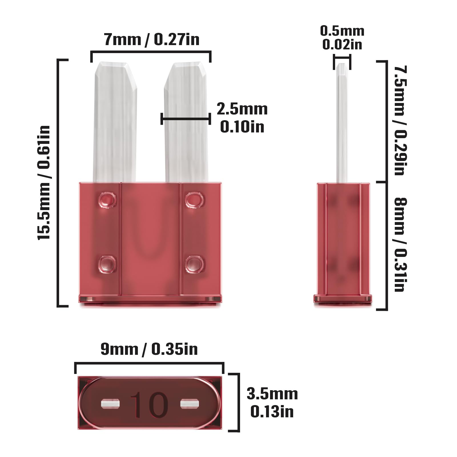 ALLECIN 10 Amp Micro2 Fuse 10Amp Micro 2 Car Fuses 10A Automotive APT ATR Blade Fusibles para Autos for RV Vehicle Truck Motorcy