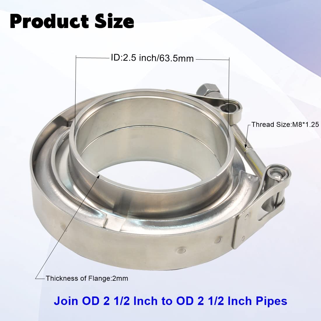 Elifecenter Stainless 2.5'' Exhaust V Band Clamp w/ T304 Stainless Flanges-2-1/2 Inch Exhaust V Clamp