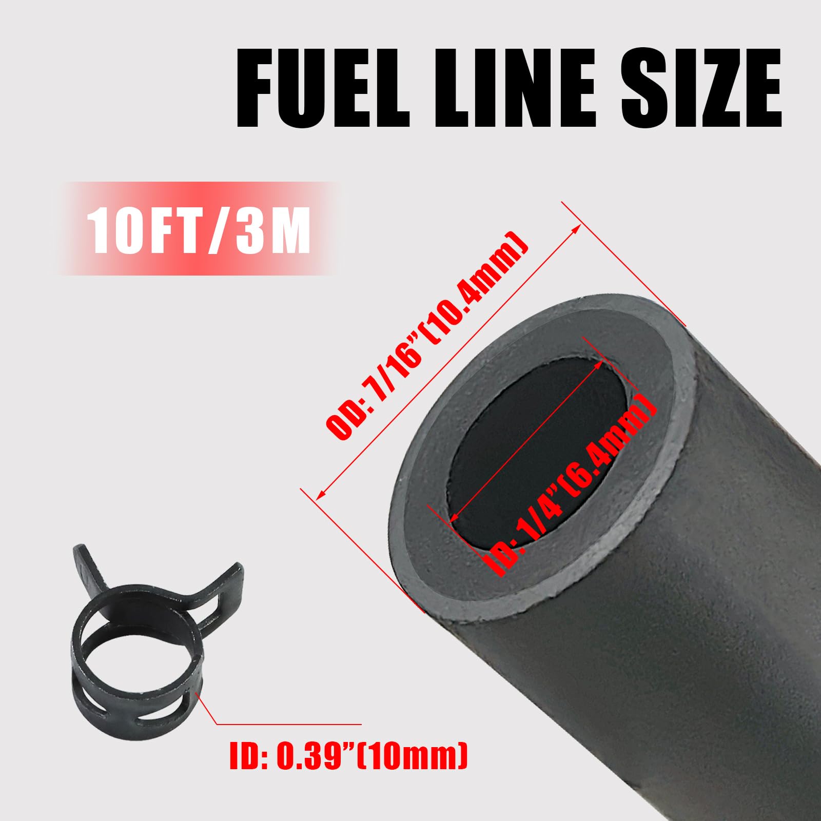 Kikite 10 Feet 1/4 Inch Id Fuel Line Hose Compatible With Briggs & Stratton Kohler Kawasaki Small Gas Diesel Engines Mowers And