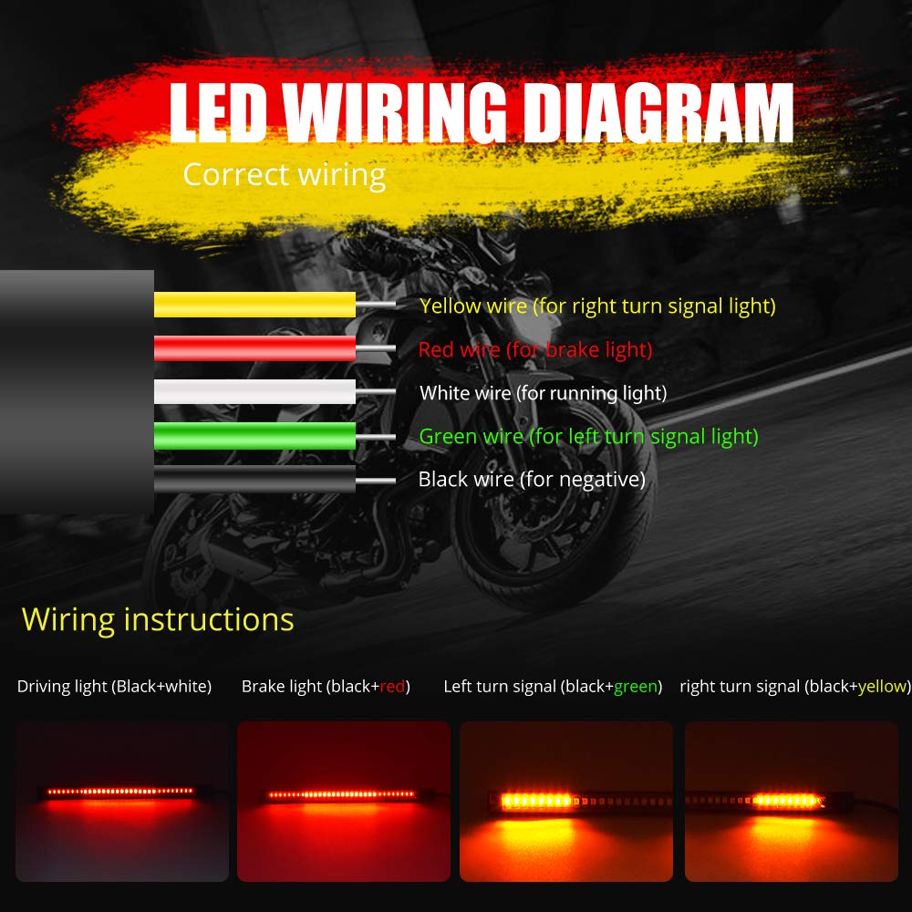 Universal Motorcycle Tail Lights 48 LEDs Amber/Red Colors Brake Stop Turn Signal Flexible LED Strips for Davidson Harley,motorbi