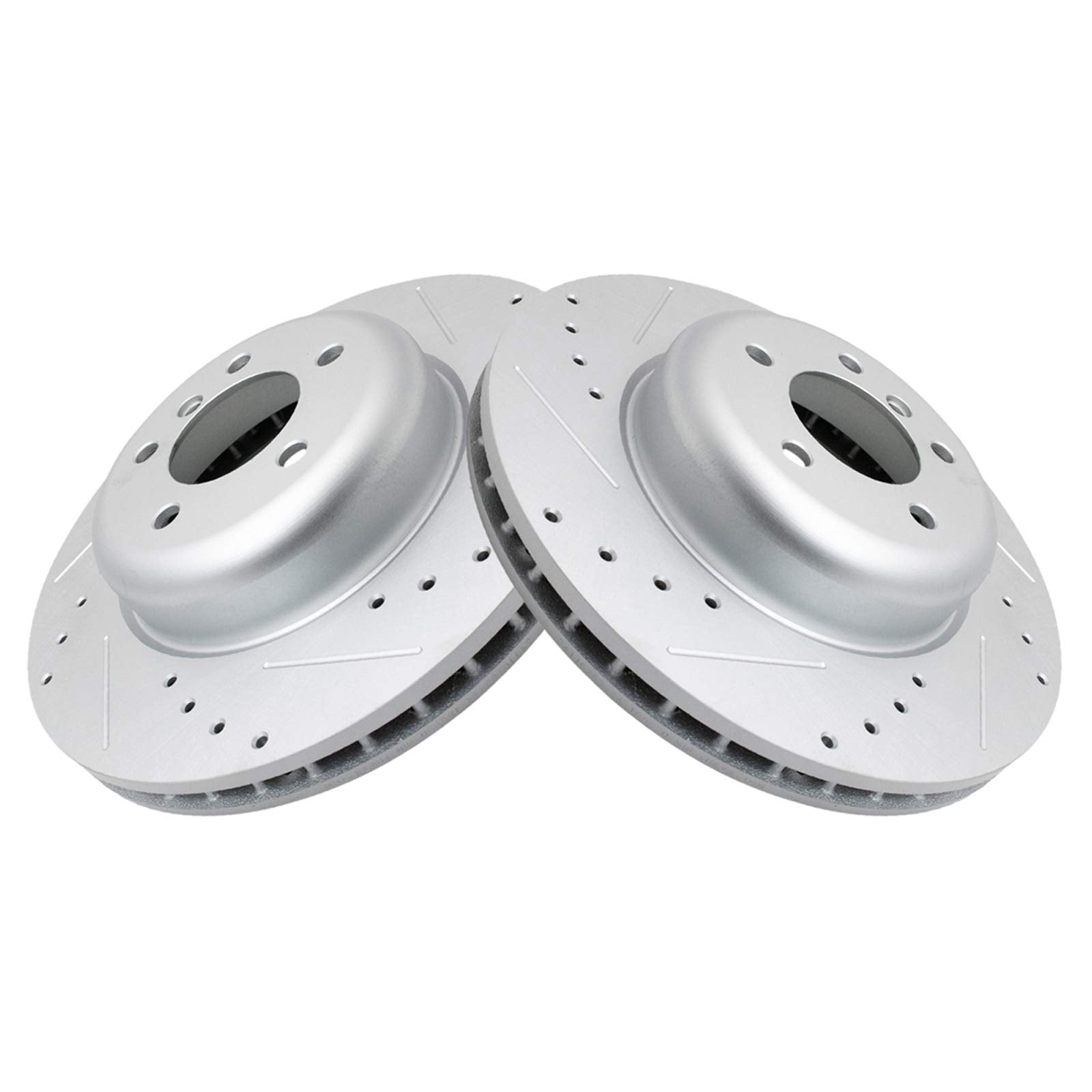 Trq Front Performance Brake Rotors Set Vented Premium G-Coated Cross Drilled & Slotted Compatible With 2008-2010 Bmw 535I 2004-2