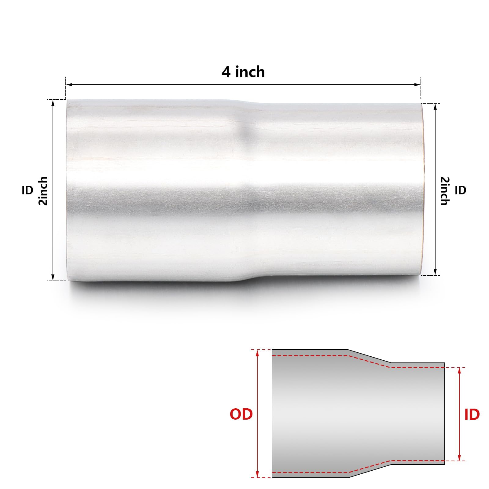 A-Karck Exhaust Adapter Connector 2.25' Id To 2.5' Id, Exhaust Pipe Reducer 4' Overall Length 304 Stainless Steel