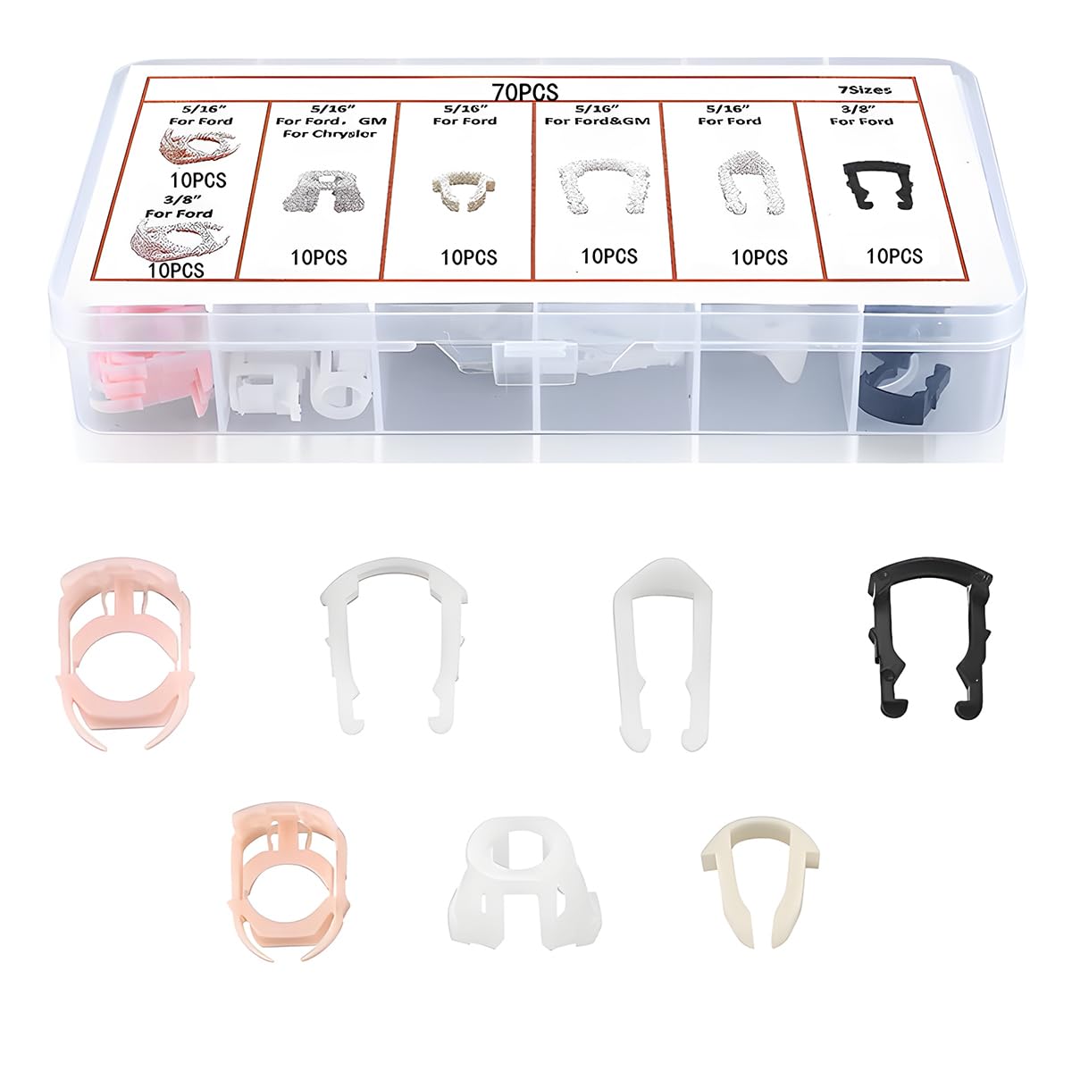 Bittwee 70Pcs Car Fuel Line Clips, Automotive Nylon Fuel Line Repair Kit Fuel Hose Retainer Clips Replacement 3/8' 5/16' Fuel Line Clamp With Storage Case, Universal For Vehicle Suv Truck Rv